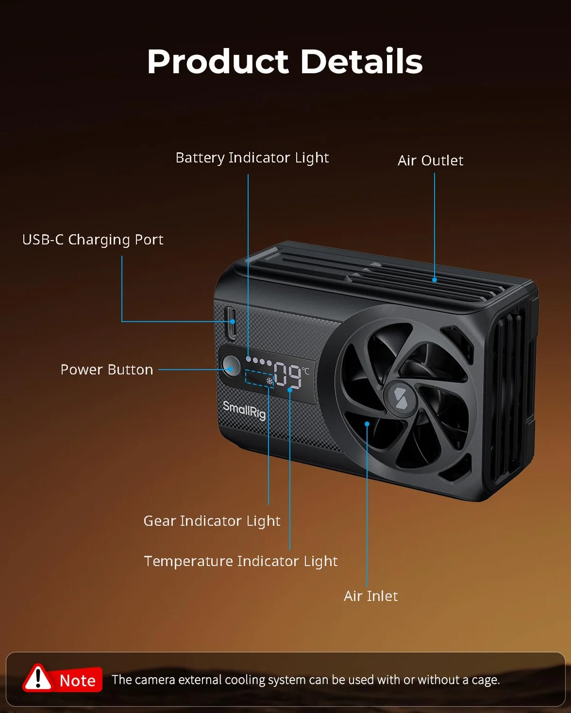 SMALLRIG Sistema di raffreddamento esterno con ventola TEC integrata e batteria, per Sony A7 IV/A7S III/A7C II/A6700/ ZV-E10 / ZV-E10 II/FX3/FX30 per Canon R5/R5 Mark II/R6 Mark III, 5328
