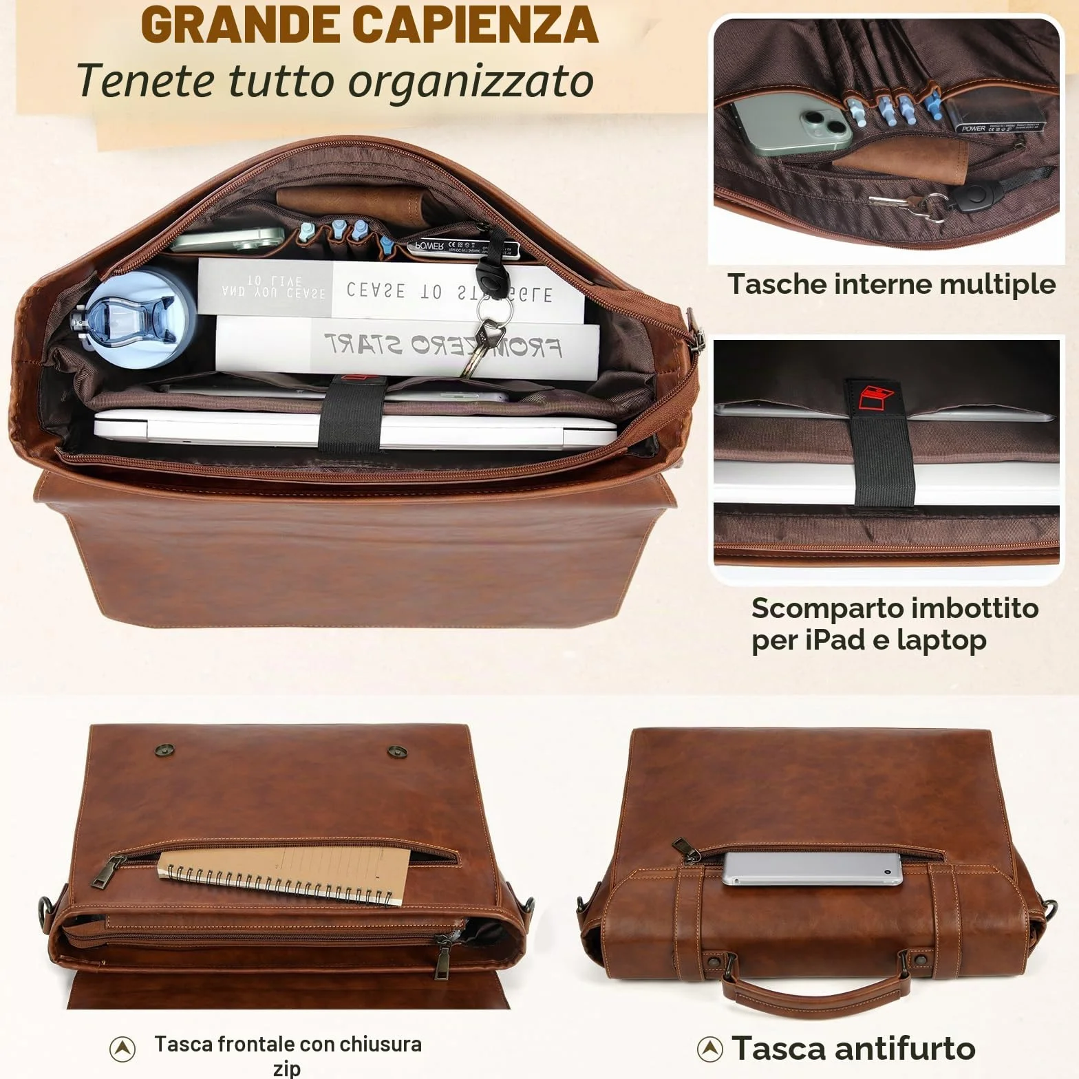 RAINSMORE Borsa Porta PC 17.3 Pollici Borsa Lavoro Uomo Pelle PU Borsa Computer Impermeabile Borsa Tracolla Valigetta Documenti Uomo