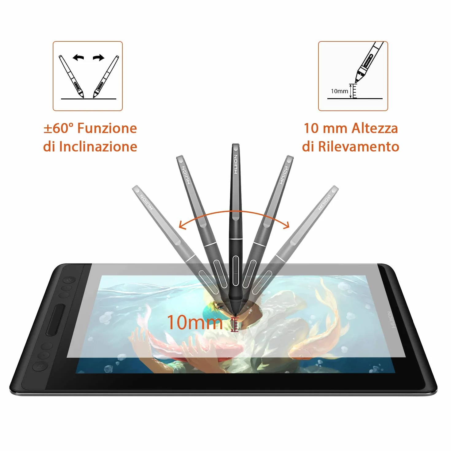 HUION Penna Senza Batteria PW507 Combina 8192 Valori per la Pressione Della Penna con il più Alto Tasso di Misurazione di 266PPS Compatibile con Kamvas Pro 12,Pro 13,Pro 16,Kamvas 20,GT-191 V2 (700K)