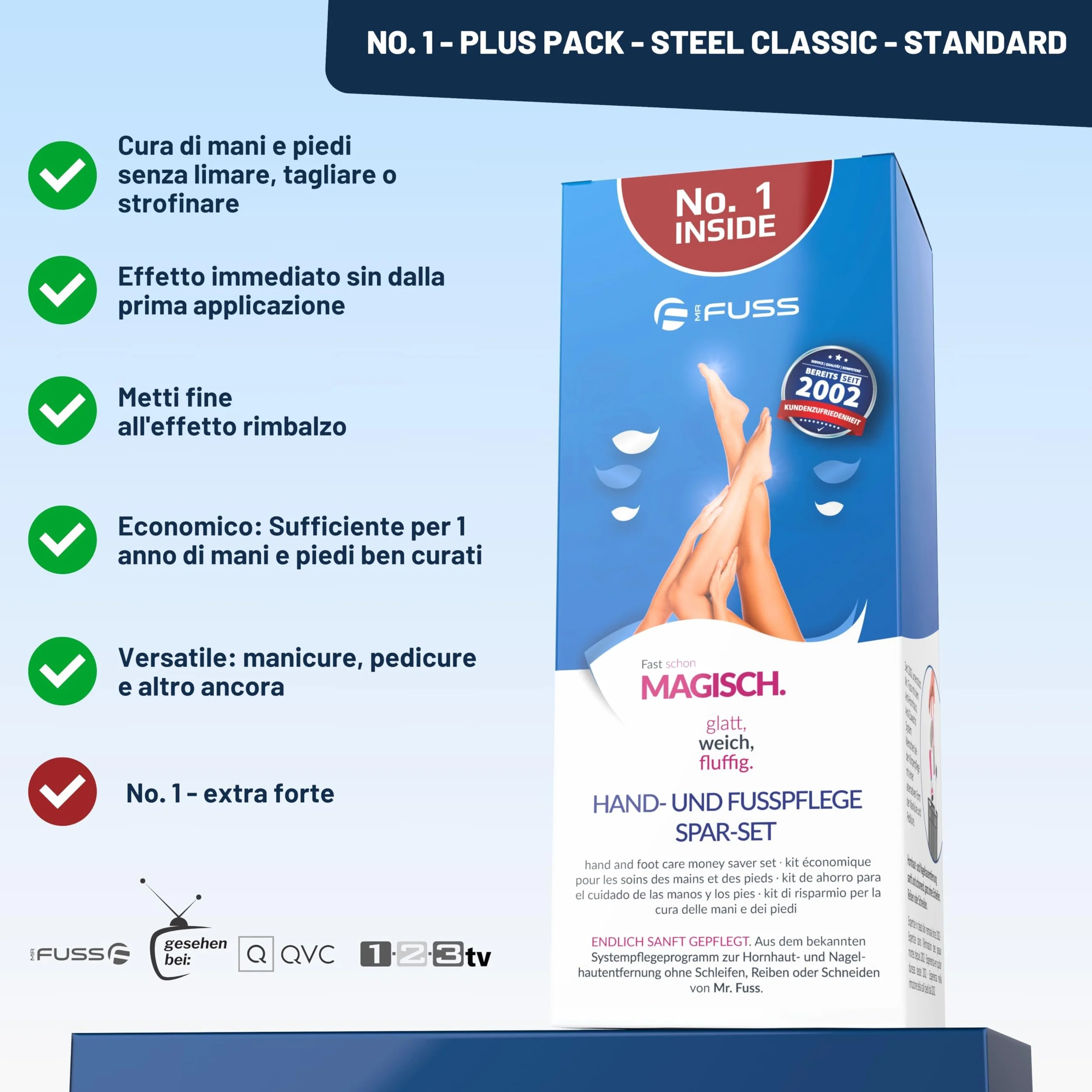 Mr. Fuss No. 1 Plus Pack Steel Classic 200 ml ammorbidente per piedi e cuticole, 3 pezzi