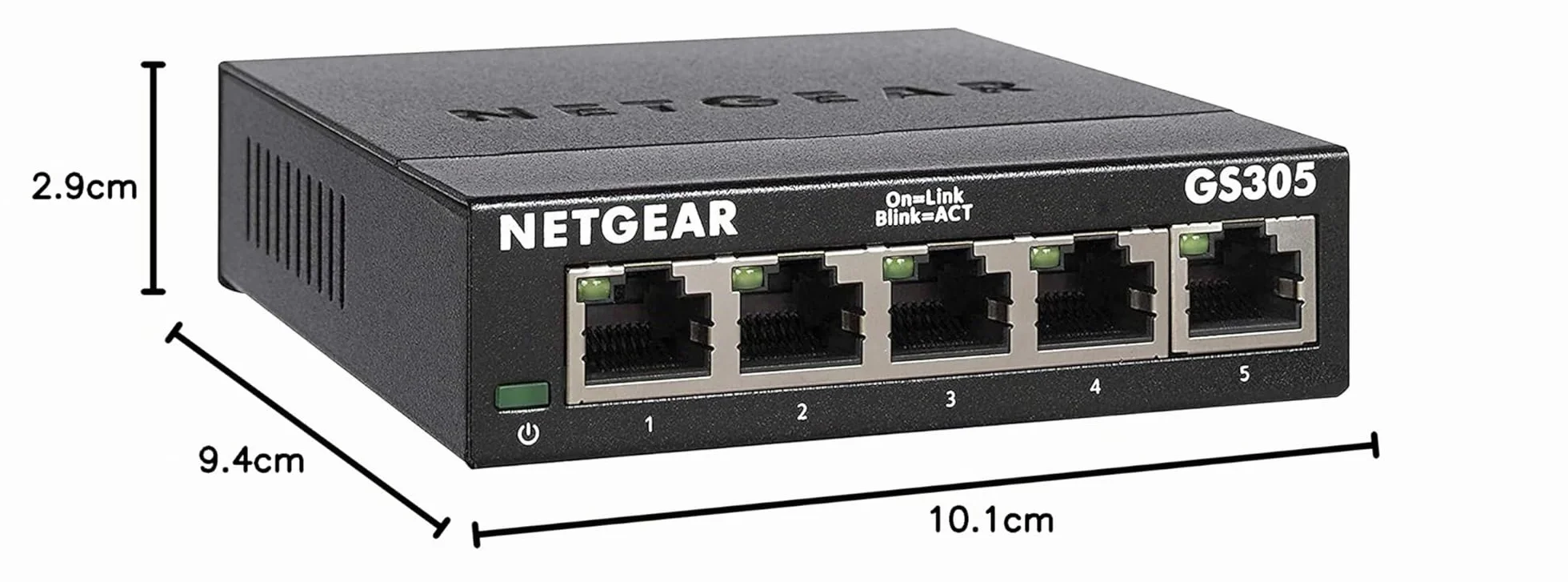 NETGEAR 5 Port Switch Ethernet GS305, Switch Ethernet, Switch Gigabit, Plug-and-Play, Funzionamento silenzioso, Montaggio a parete o da tavolo