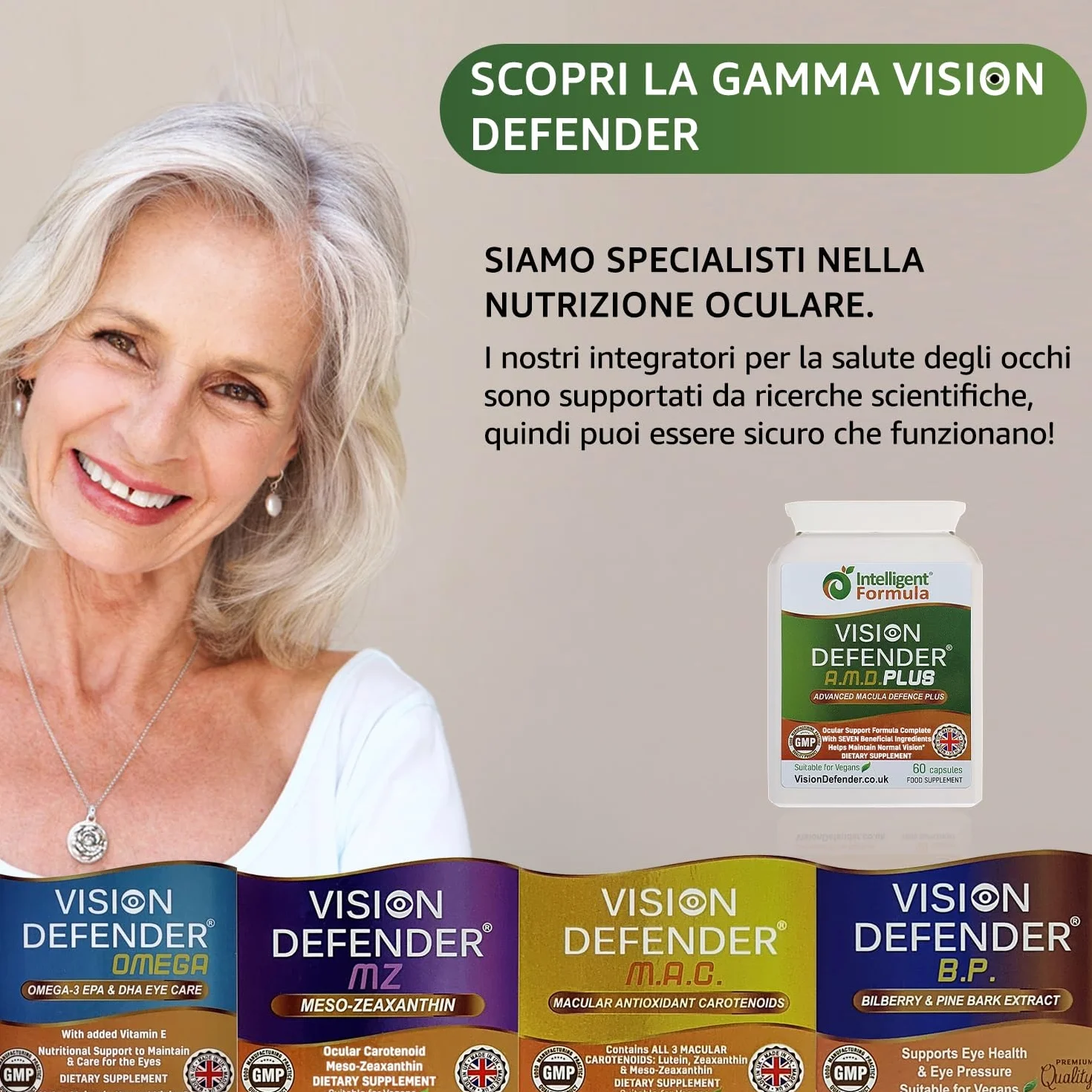 Vision Defender Plus Integratore Alimentare per la Vista AREDS2 con Meso-Zeaxantina Luteina Zeaxantina 60 Capsule Vegane