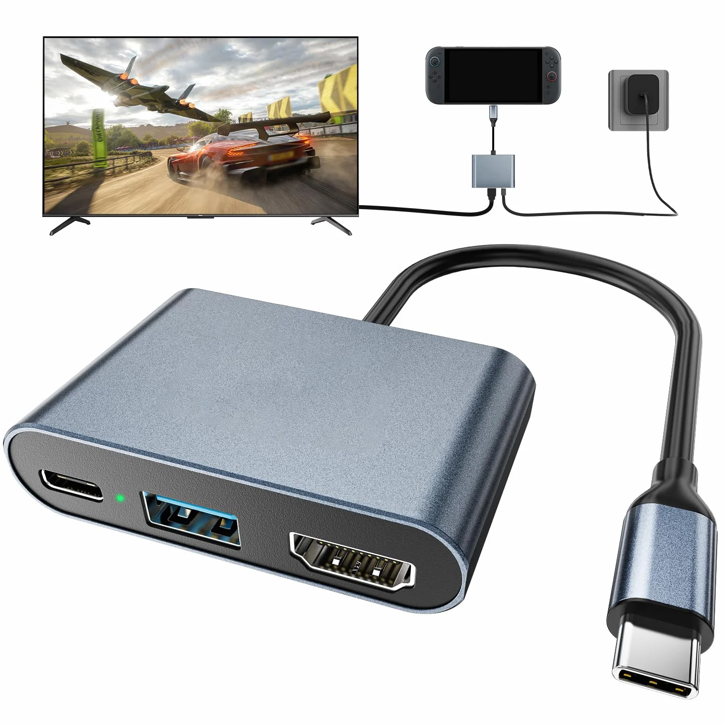 Switch 2 Dock, docking station portatile USB C con porta 4K @ 120Hz/PD 100W/USB 3.0, dock TV da viaggio in lega di alluminio per Switch/Steam Deck/ROG Xbox Ally X/Legion Go 1/2/S
