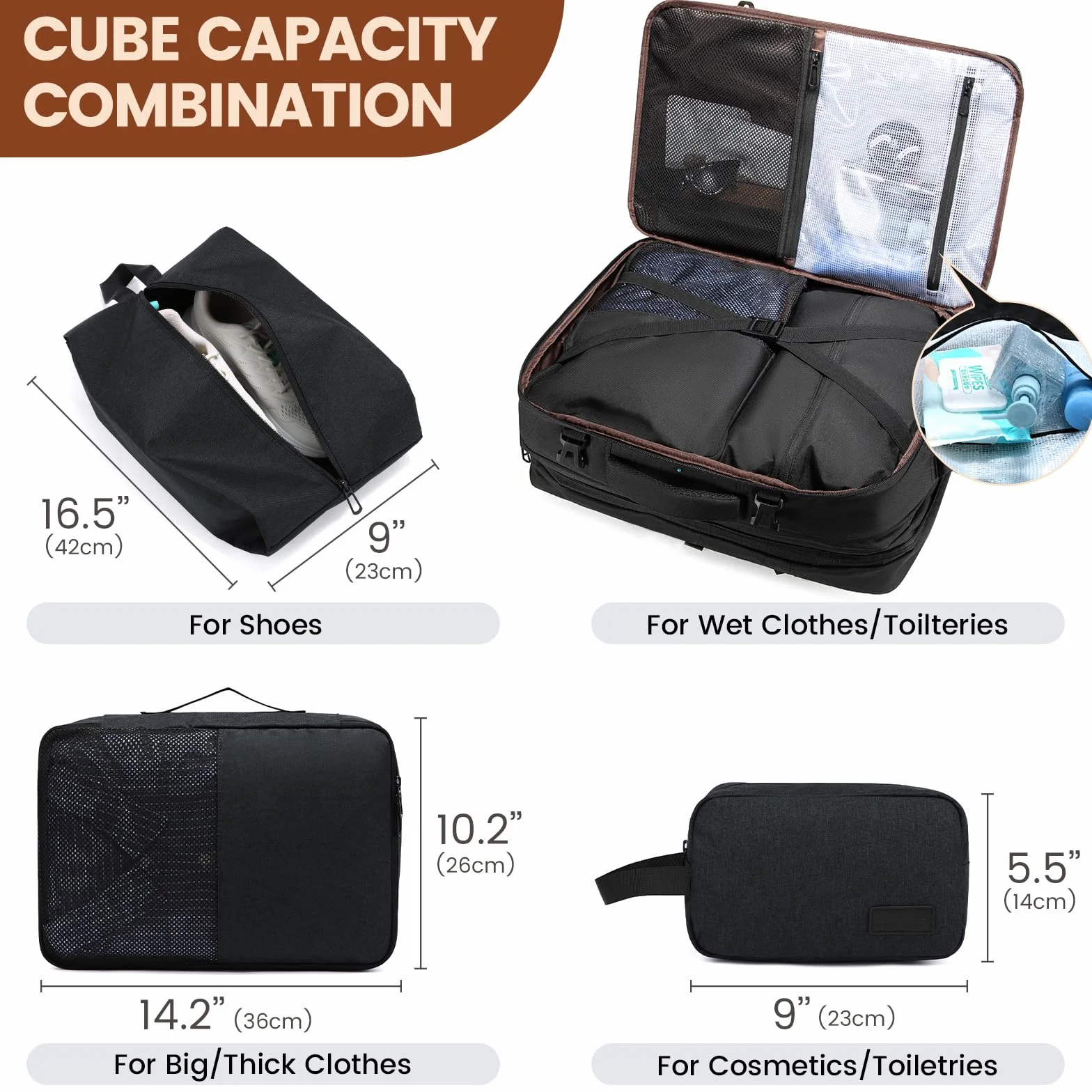 LOVEVOOK Zaino da Viaggio Cabina 30L con Compartimento per Laptop 15,6 Pollici, Bagaglio a Mano per EasyJet e Ryanair, Nero