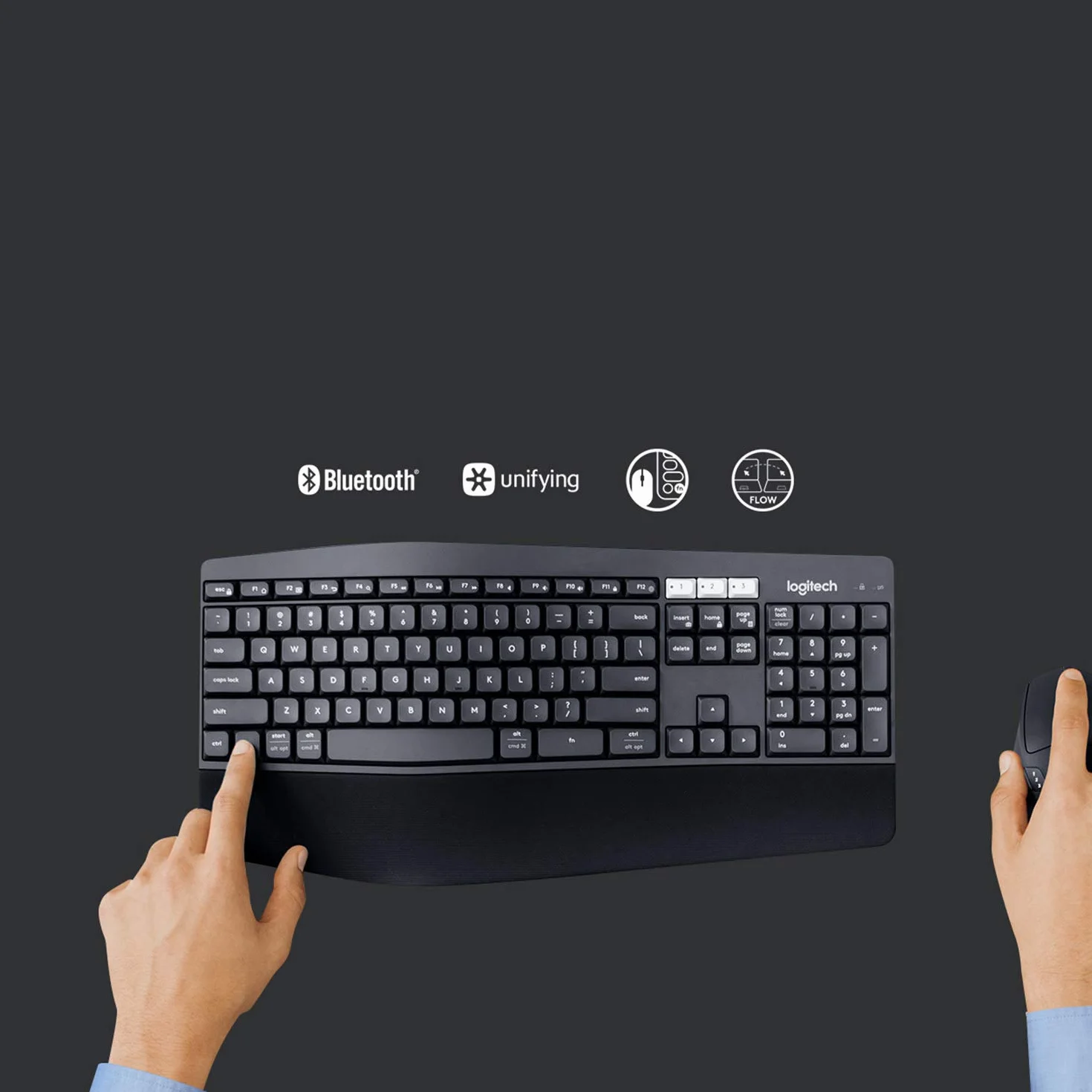 Logitech MK850 Kit Tastiera e Mouse Wireless Multidispositivo, Wireless e Bluetooth 2,4 GHz, 12 ‎Tasti Programmabili, Durata Batteria di 3 Anni, PC/Mac, Layout Italiano QWERTY ‎- Nero