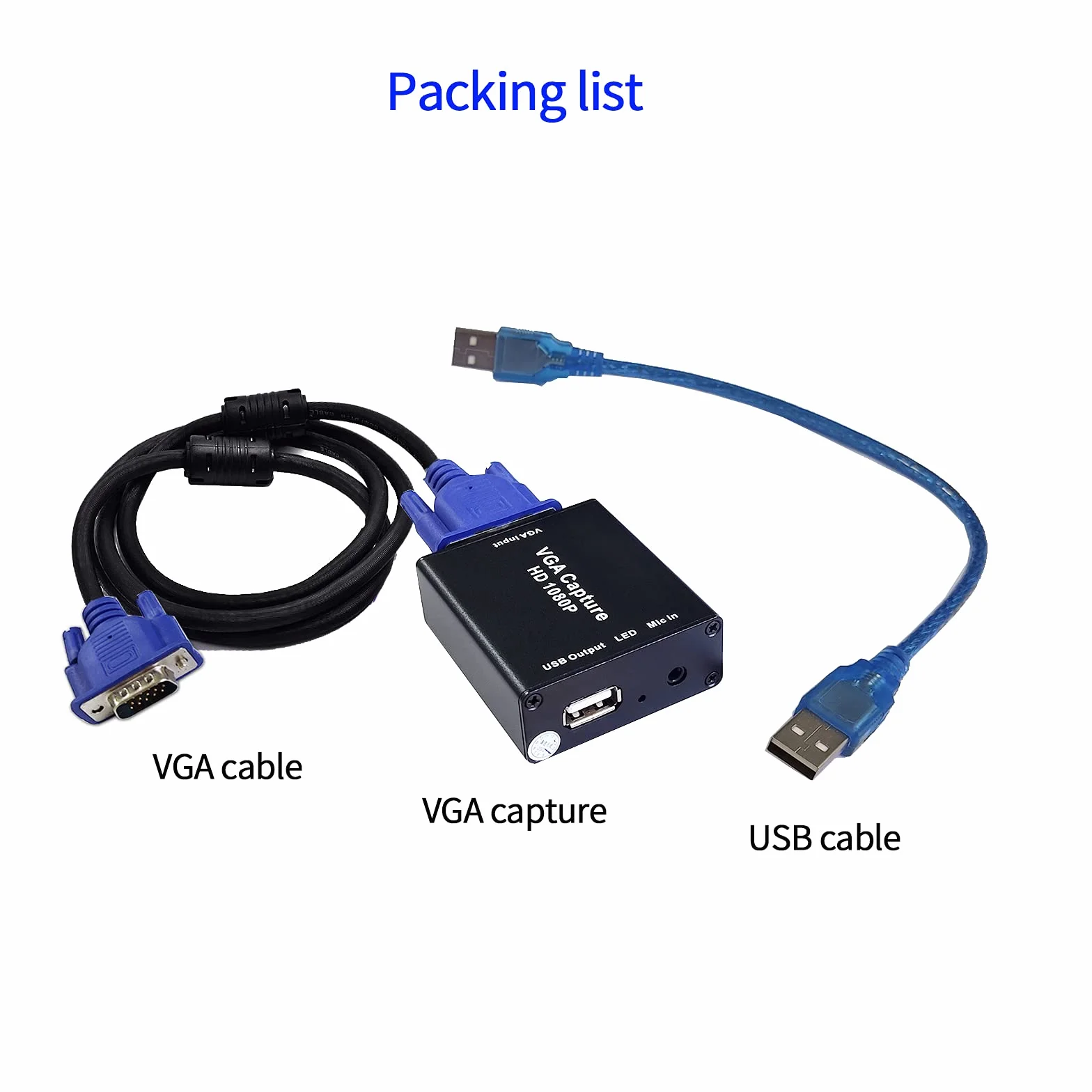 Convertitore video VGA a USB 2.0, dispositivo di acquisizione audio e video, plug-and-play, strumento di acquisizione video HD 1080p senza unità USB per Windows, Linux e Android