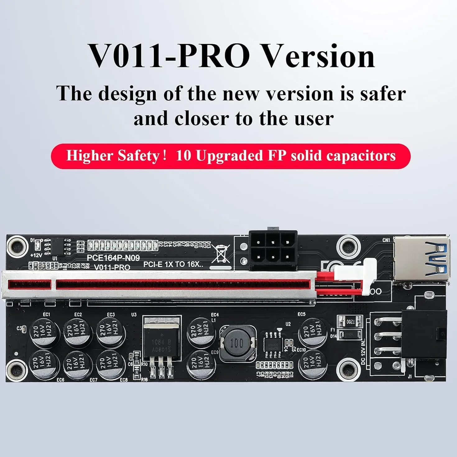 VER009S Scheda Riser PCIE da 1X a 16X per GPU, con cavo di estensione USB 3.0 da 0,6 m - Cavo di alimentazione SATA a 6 pin - Scheda adattatore GPU Extender per Bitcoin Ethereum Mining ETH (6 pezzi)