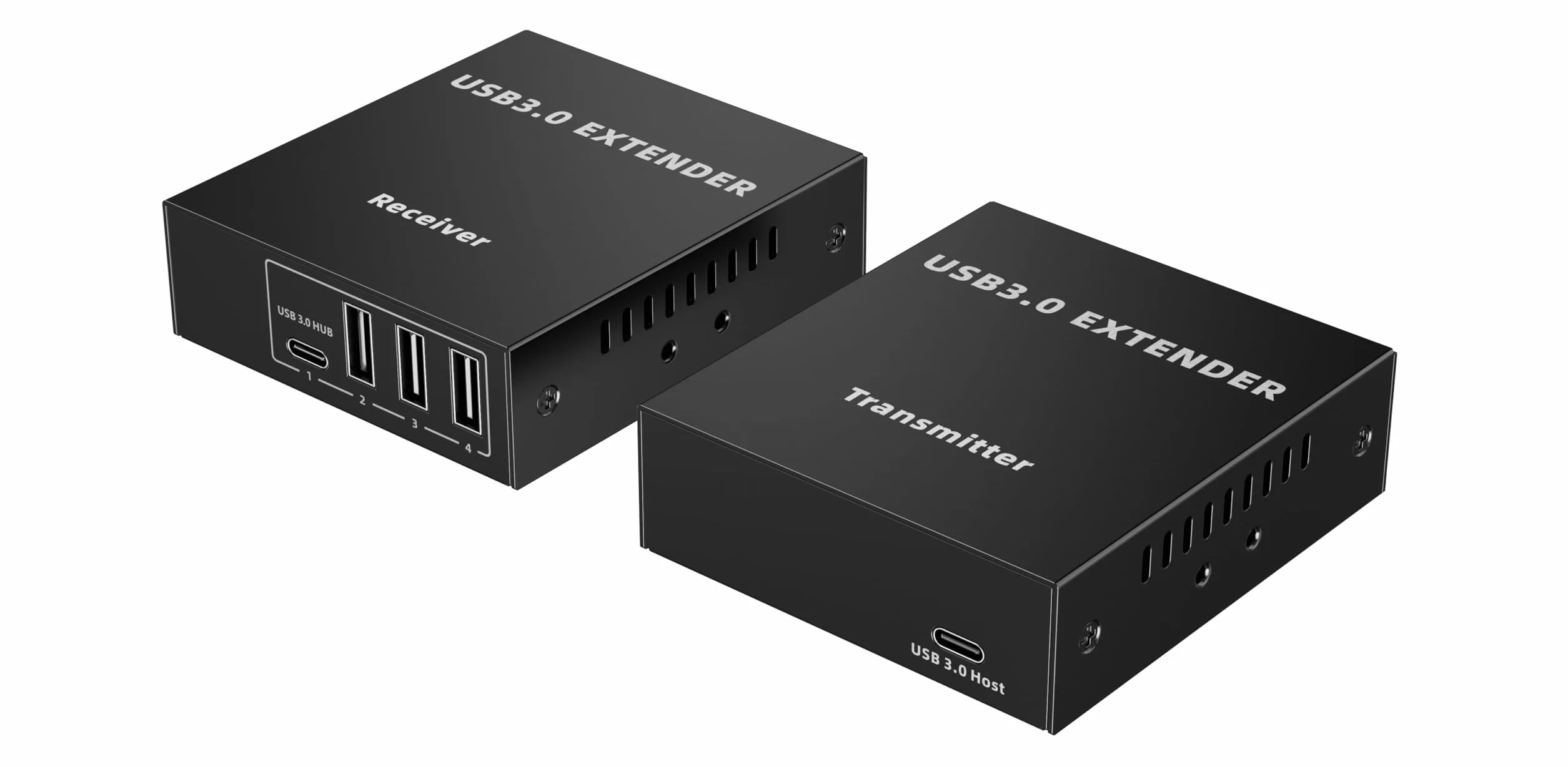 PremiumCord Extender USB 3.0 A 4 Porte Su Cat5E/Cat6/Cat6A Fino A 100 m, 5 Gbps, RJ45, Ethernet, Custodia In Metallo, Nero