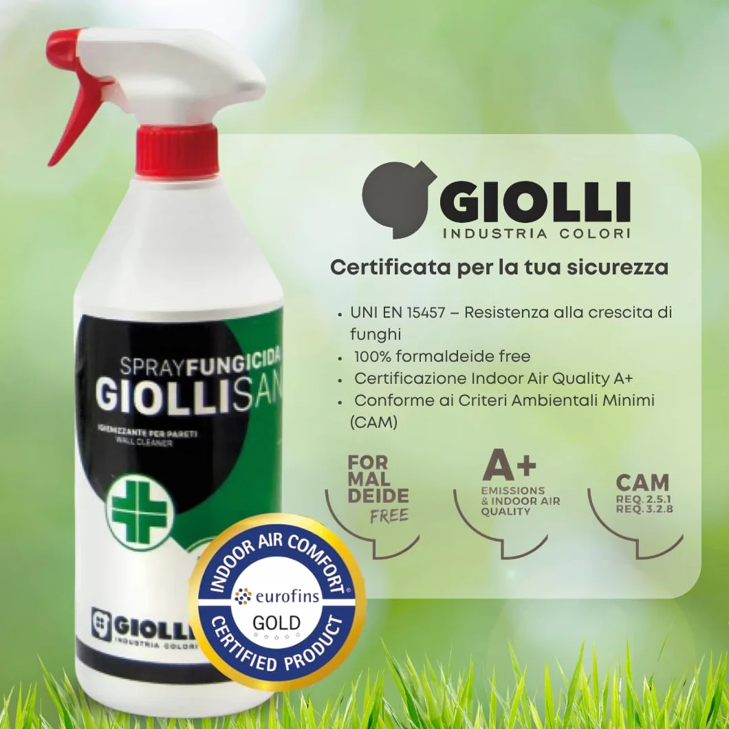 GIOLLI INDUSTRIA COLORI Giollisana Spray Antimuffa 750 ml - Rimuovi Muffa per Muri Interni ed Esterni