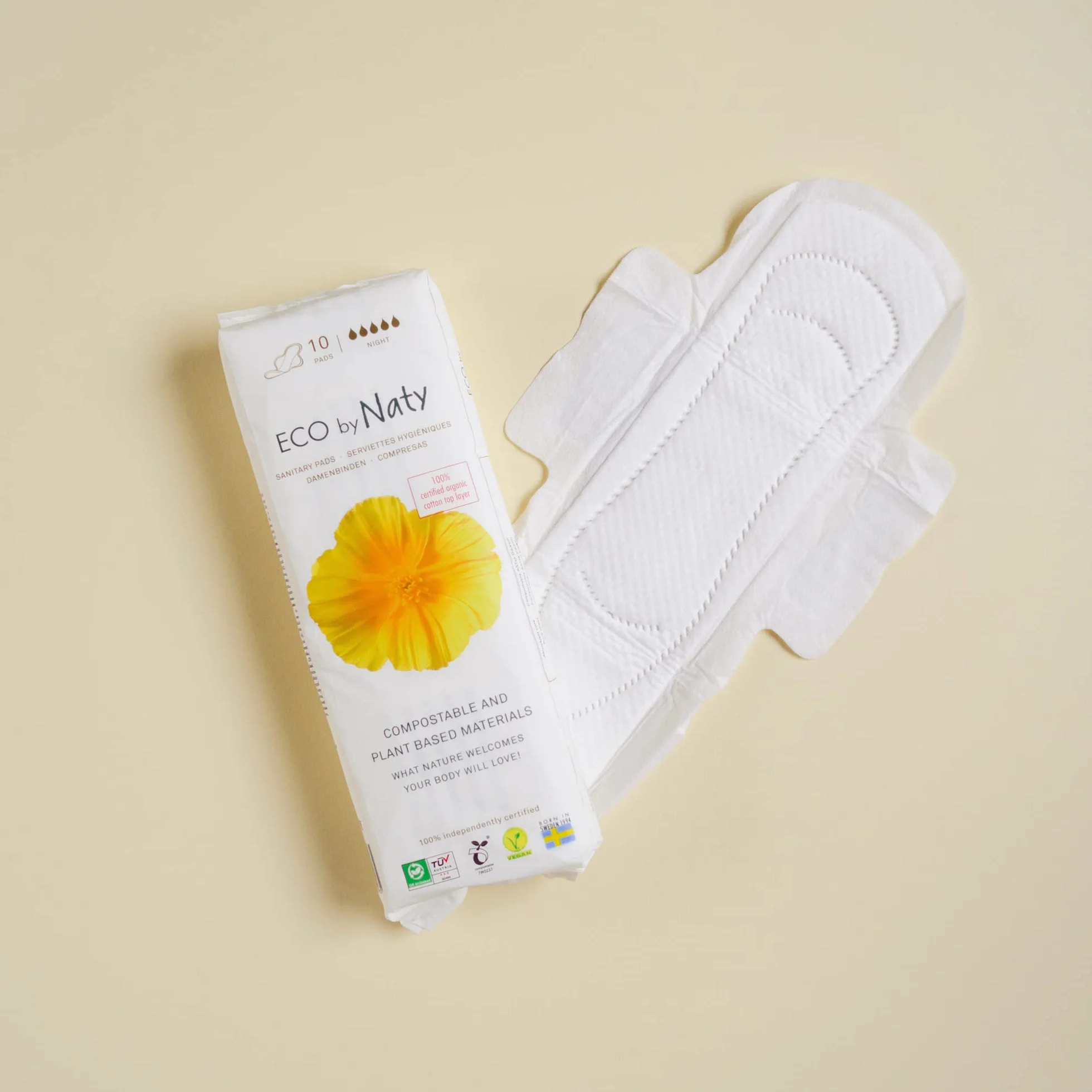 Assorbenti Igienici a Base Vegetale in Cotone Biologico per Donna - Naty Assorbenti NOTTE 10 Unità
