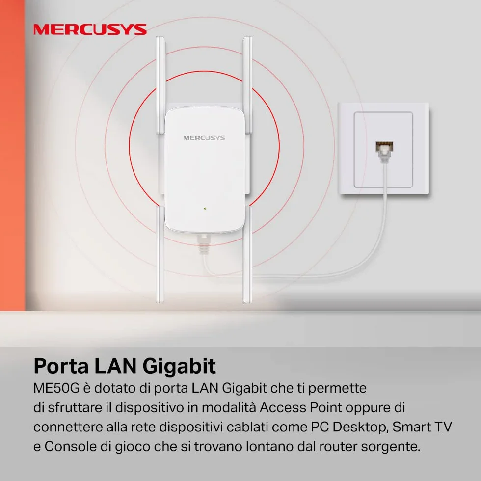 TP-Link Ripetitore Wi-Fi Dual-Band AC1900Mbps, Porta Gigabit, WiFi Extender e Access Point, Amplificatore Segnale Wi-Fi, Compatibile con Modem Router, Mercusys ME50G