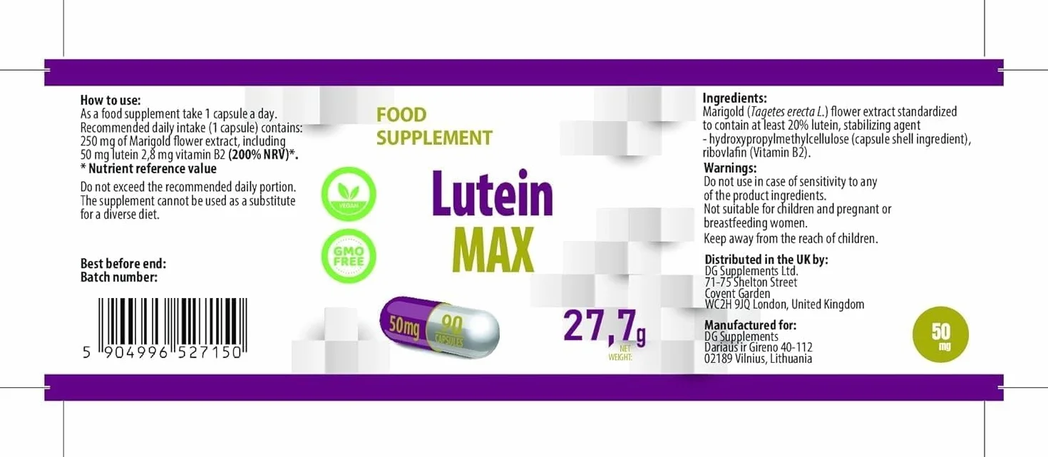Hepatica Luteina 50 mg con Vitamina B2 90 Capsule Vegane per Capacità Visiva Normale