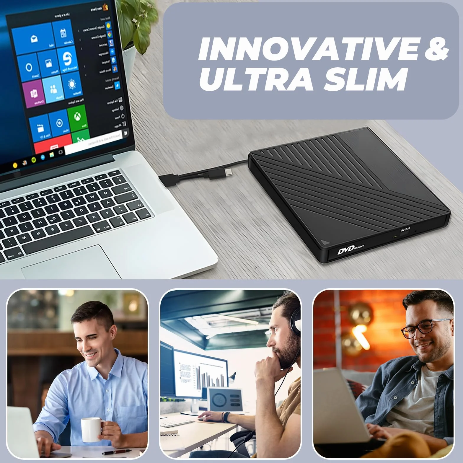Masterizzatore DVD Esterno, lettore cd esterno per pc portatile, con lettore di schede SD/TFper PC, computer portatile, desktop, Windows 7/8.1/10, sistema operativo Linux