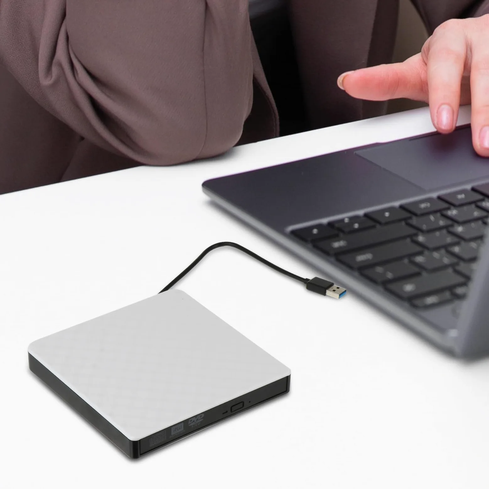 Masterizzatore Laptop Dvd USB 3.0 per Bianco Esterno Abs | Dvd-rom 8x e Cd-rom 24x, Design Ultrasottile e Ultraleggero, Uso Orizzontale o Autoportante