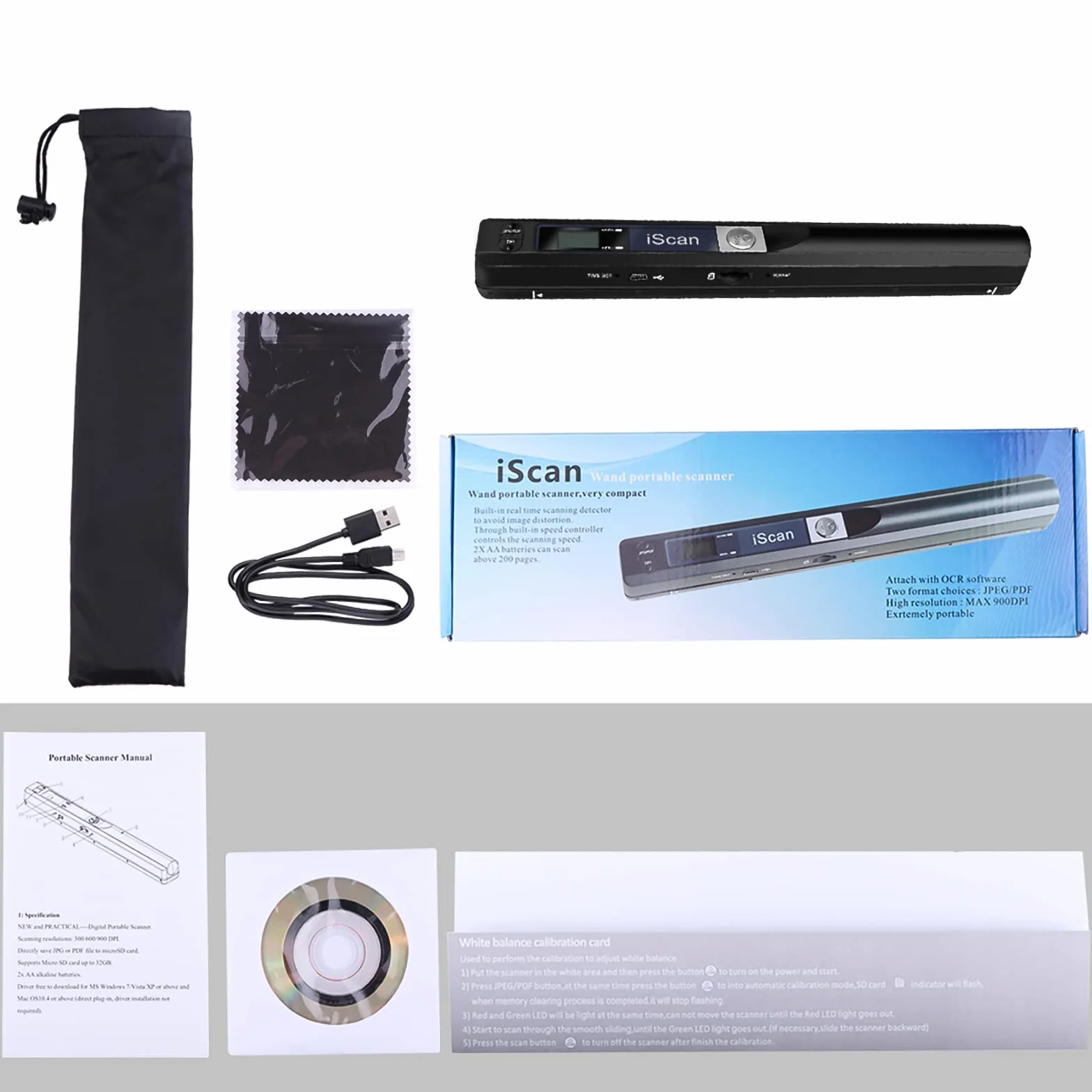 Scanner di documenti portatile USB 900 DPI scansione A4 16 GB