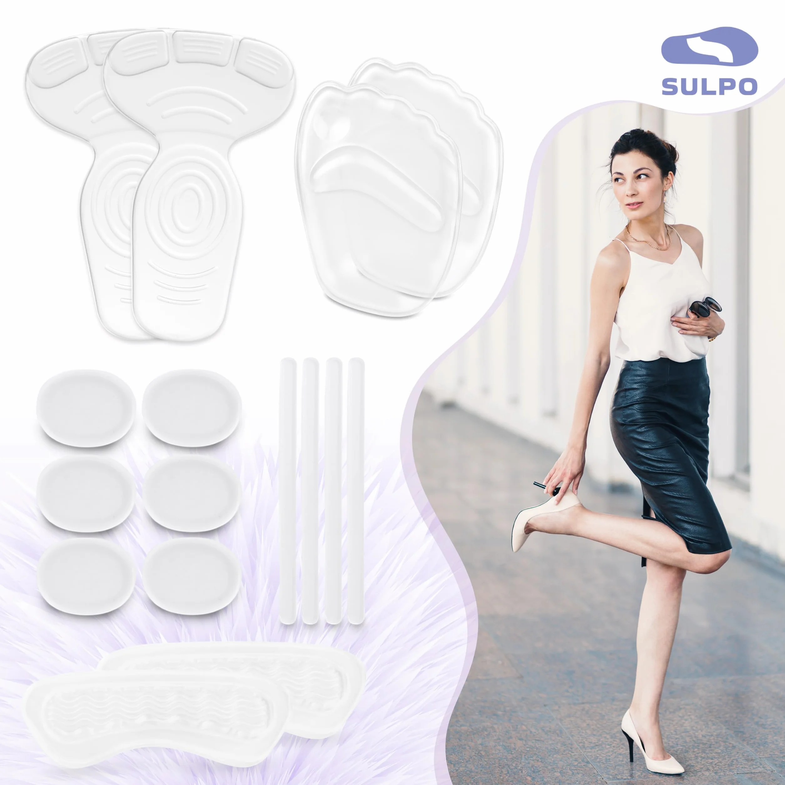 Set di solette in gel antiscivolo per scarpe con tacco - cuscinetto metatarso e rinforzo tallone