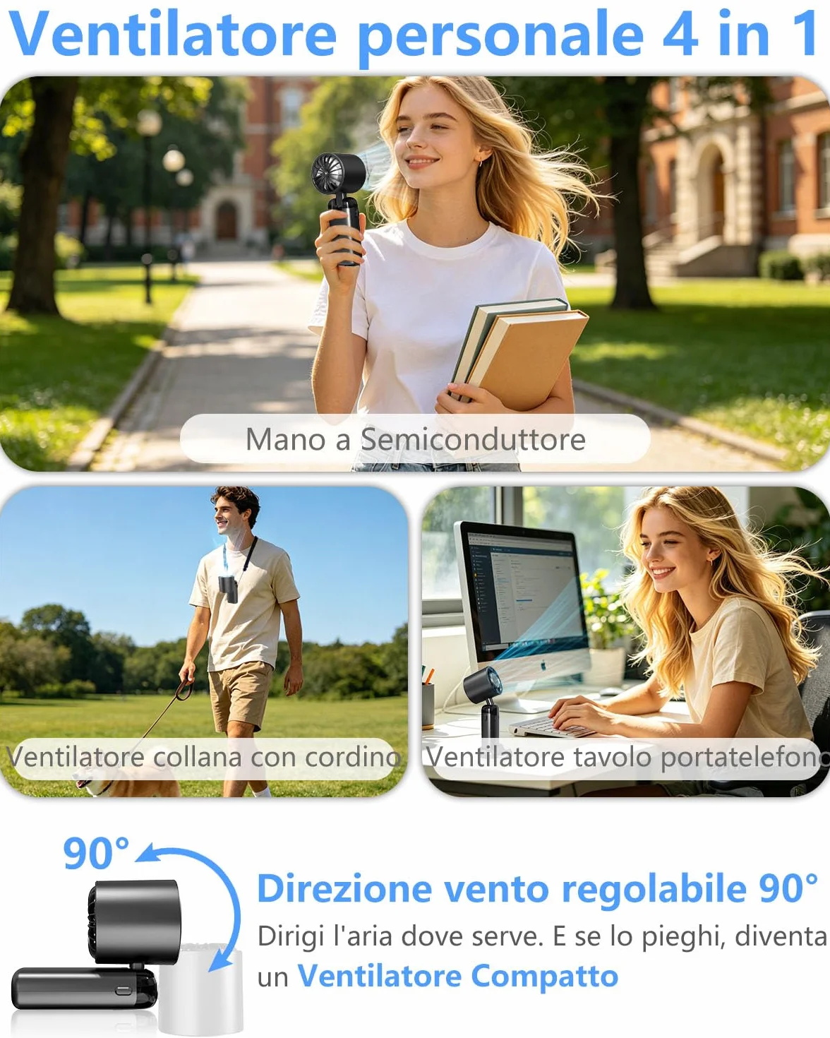 DDKJ Ventilatore Portatile Pieghevole con Piastra Rinfrescante, Ventilatore USB 4000mAh Turbo 1-199 Velocità, Autonomia 13 Ore, Display LED, Supporto Telefono per Cucina, Relax e Videochiamate a Casa