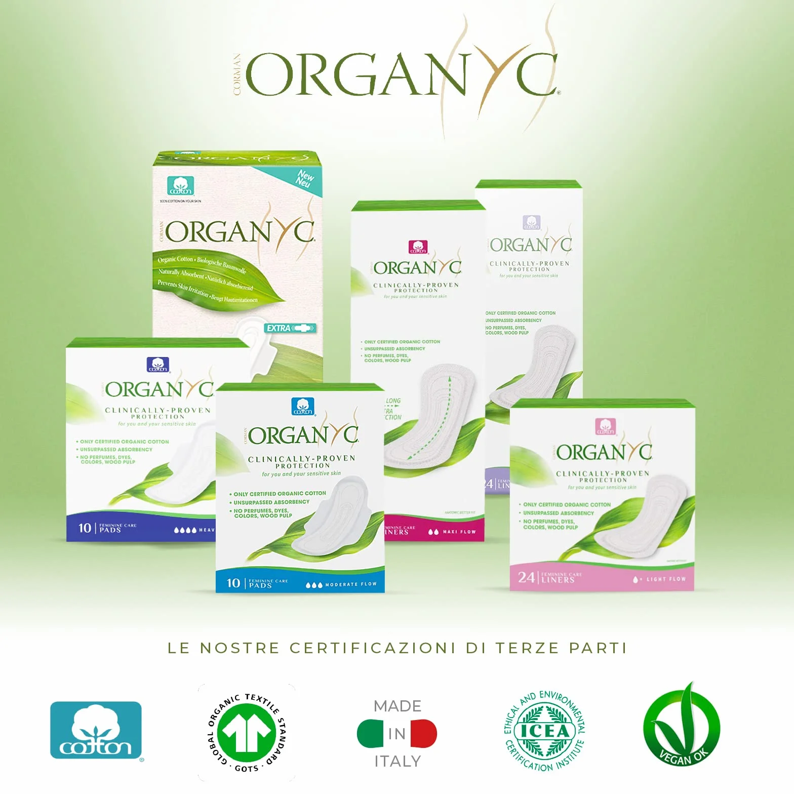 Organyc Proteggi Slip Extra lungo 100% cotone biologico 20 sztuk