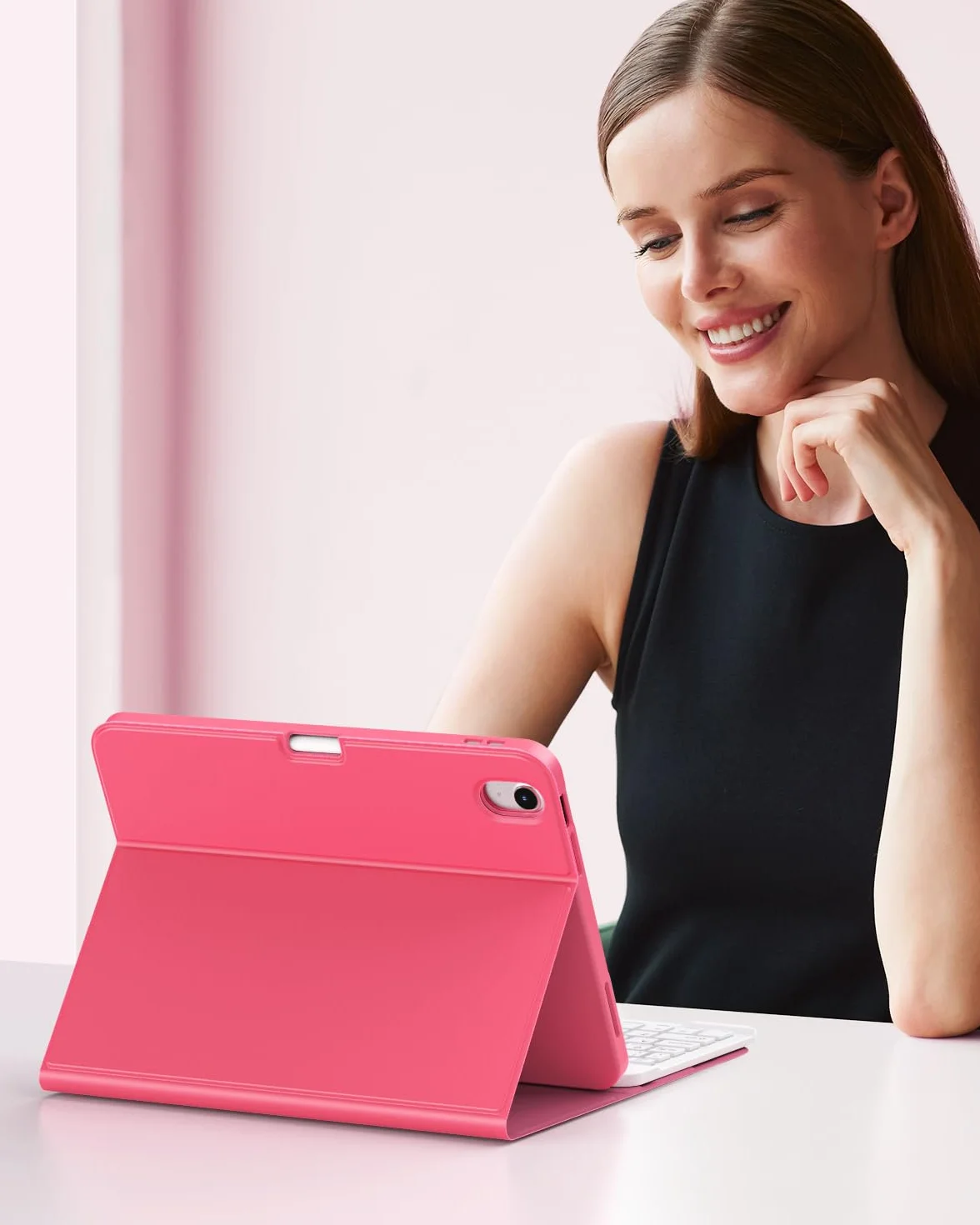 MoKo Custodia con Tastiera per iPad (A16) 11a Generazione 11 pollici 2025, iPad 10a Generazione 10,9 pollici con Supporto per Matita, Tastiera Bluetooth Staccabile Multi-Angolo, Rosa