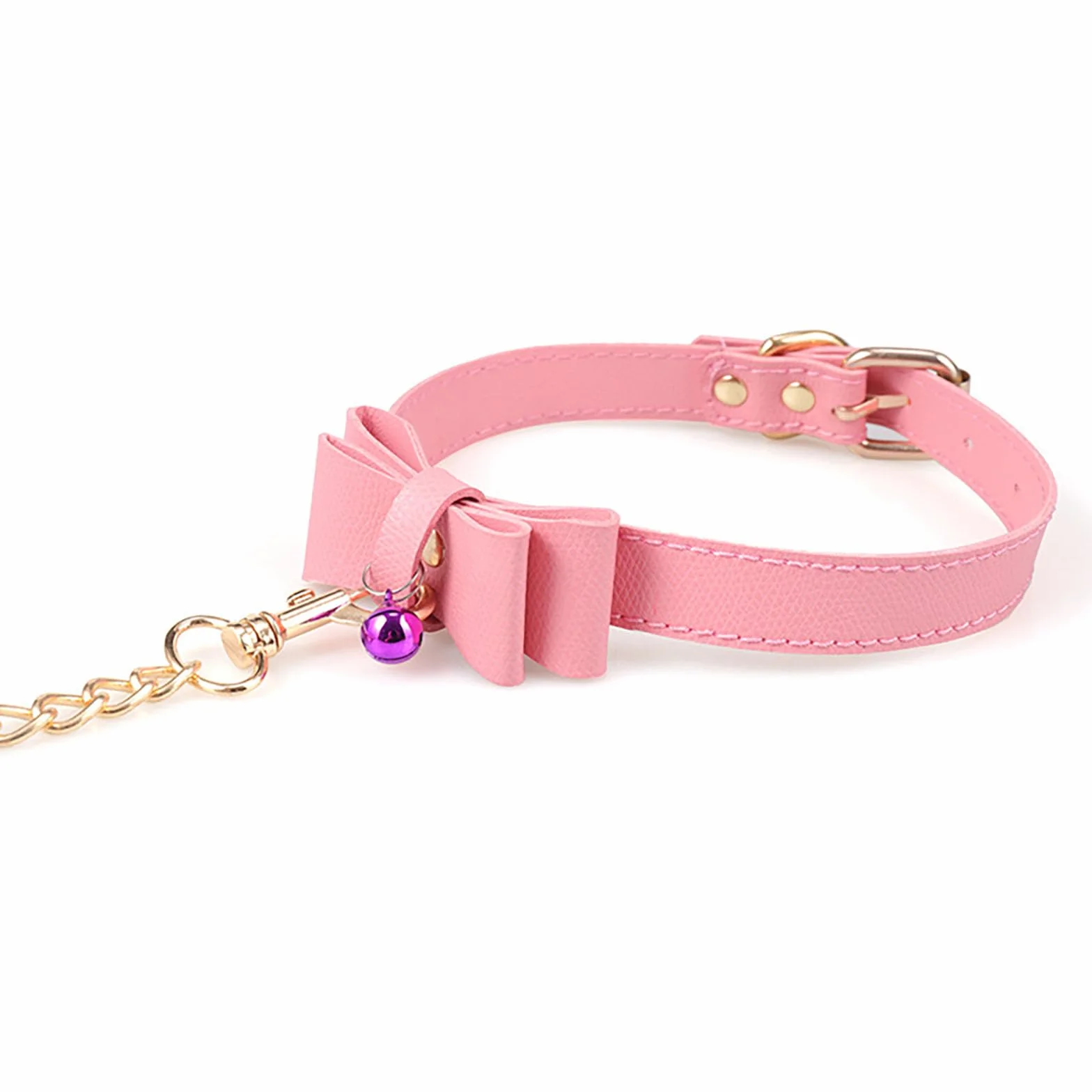 Collare BDSM Rosa in Pelle Sintetica con Guinzaglio Rimovibile Regolabile per Donna Cosplay