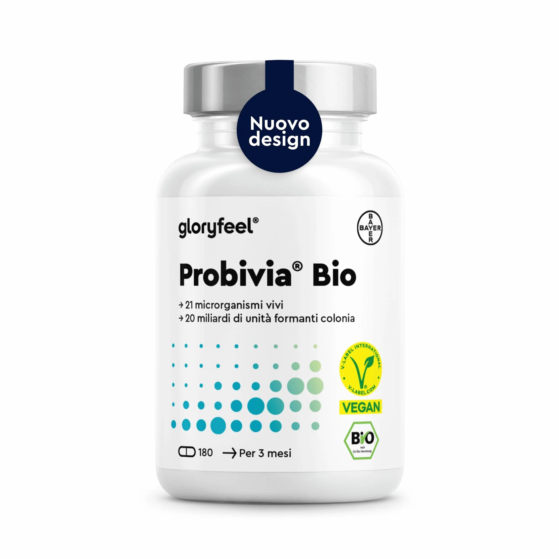 Integratore Probiotici Bio 180 Capsule 21 Ceppi Batterici 20 Miliardi CFU Inulina Senza Lattosio