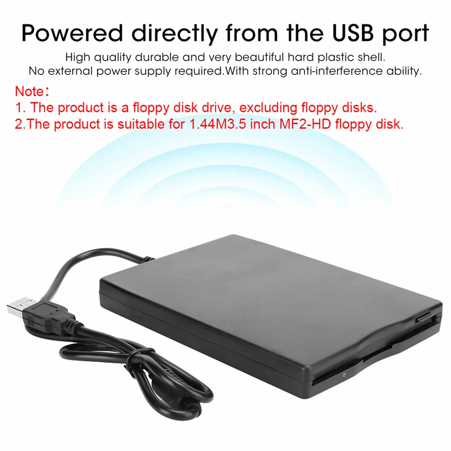 Unità Lettore Floppy Esterno USB 3,5 Pollice Portatile, lettore di schede per unità floppy Accessorio per computer Rimovibile esterno Plug and Play Nero Compatibile con Windows 10