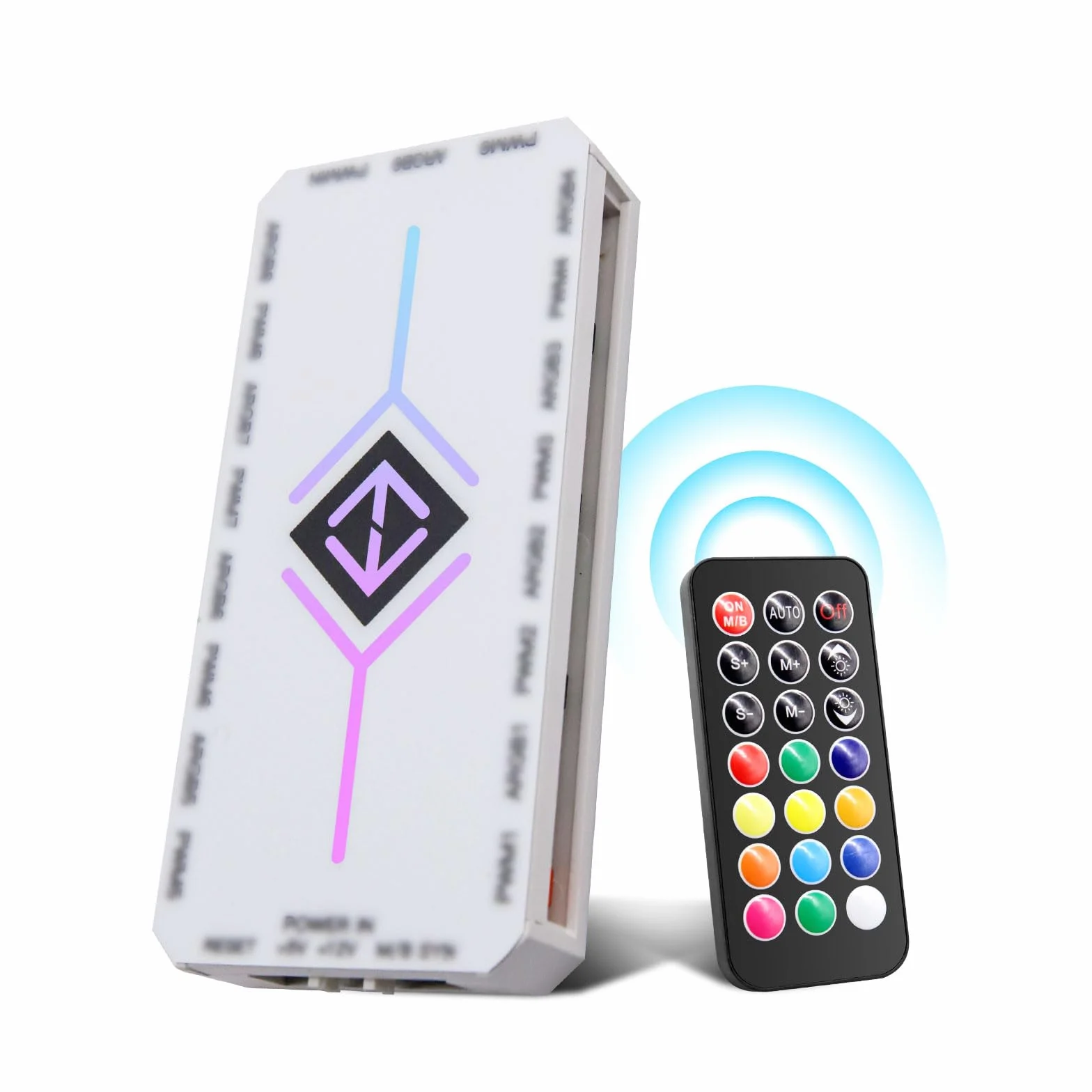 Hub ventola PWM ARGB RUIZHI 2 in 1, 9 prese PWM 4 pin, 5V 3 pin, SATA, 18 connessioni RGB