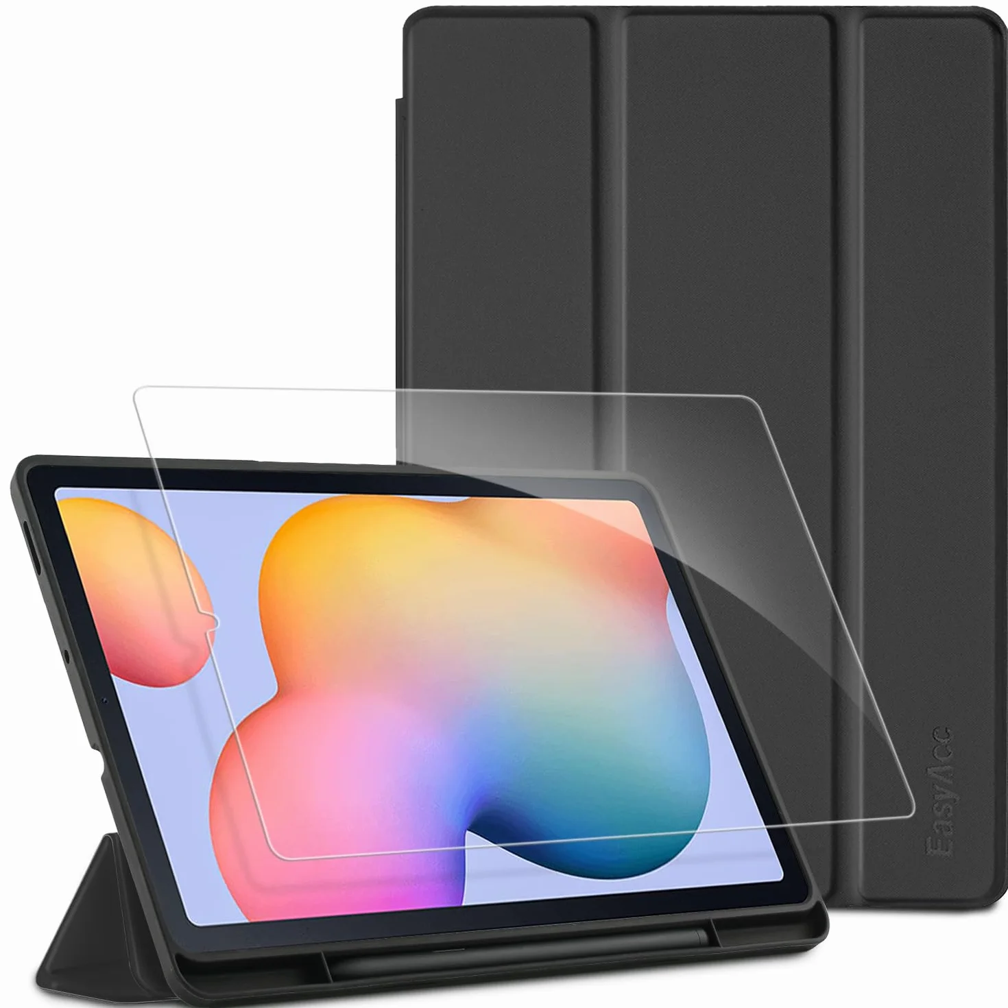 Custodia Compatibile Samsung Galaxy Tab S6 Lite 10.4 2024/2022/2020 SM-P610N/P615N con Vetro Temperato, Leggero, Supporto in Pelle PU, Nero