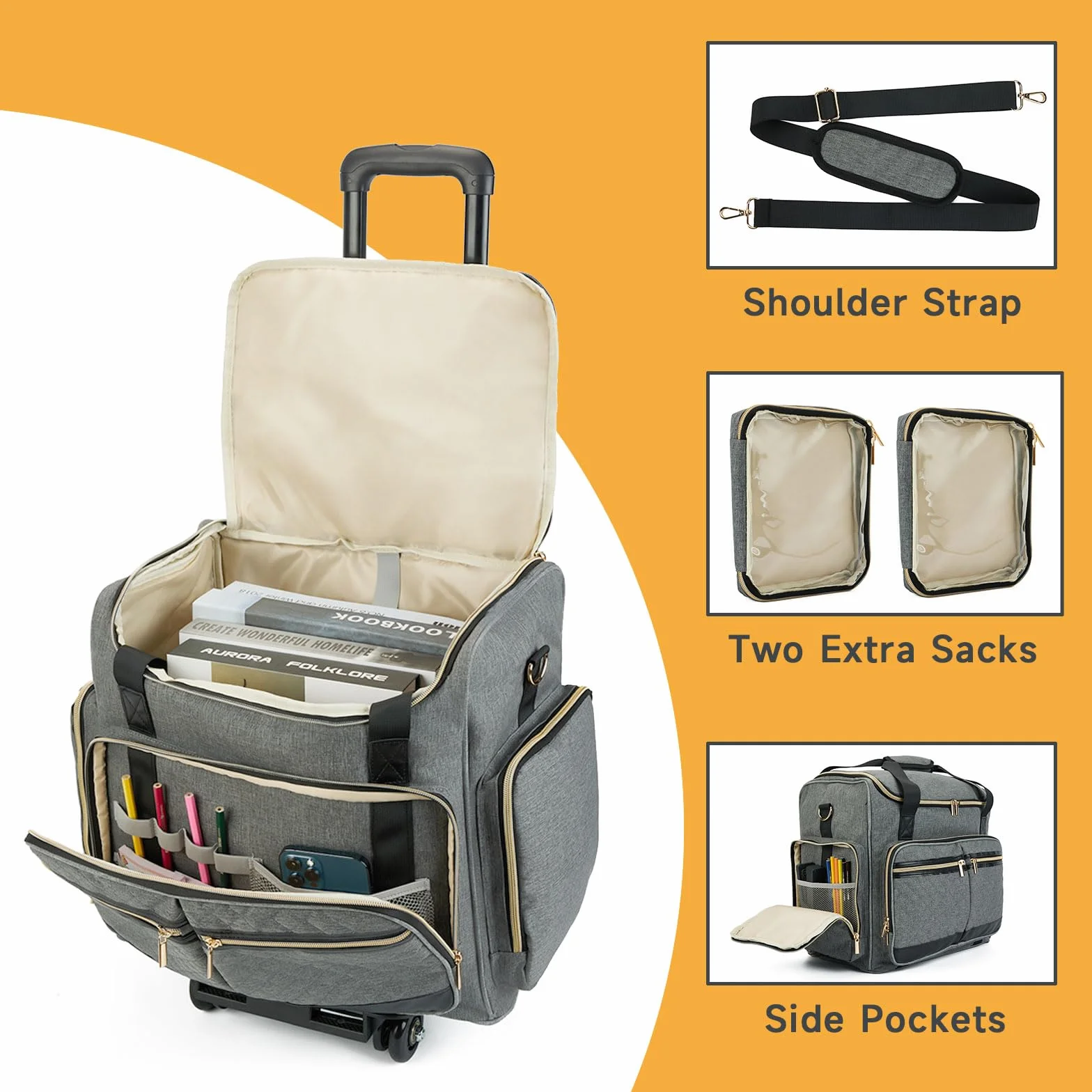Arxus Borsone Trolley per Insegnanti con 4 Ruote per Laptop 15,6", Nero