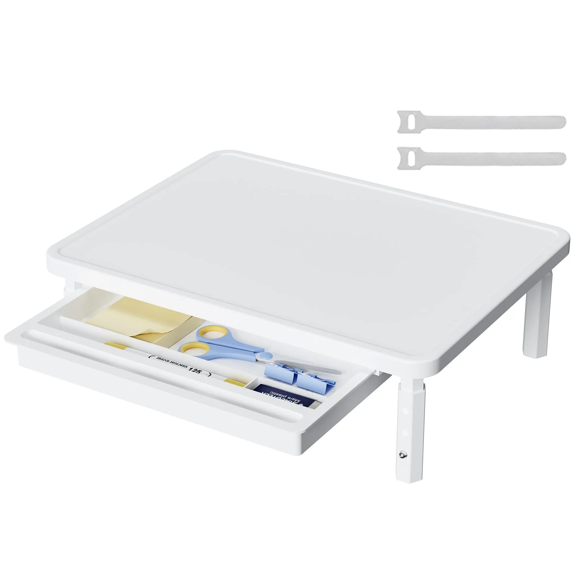ETHU Supporto per monitor con cassetto, regolabile in altezza su 3 livelli, fino a 25 kg | legno e gambe in metallo rinforzate, per ufficio, casa, gestione dei cavi e protezione dei bordi, piattaforma 37,5 x 28,5 cm