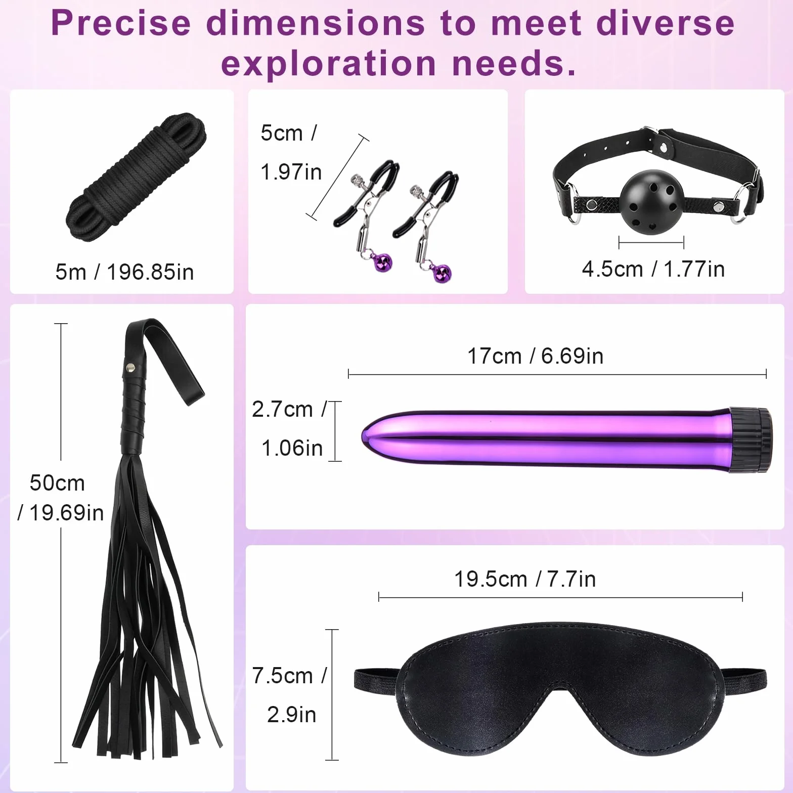Bondage Set 39 Pezzi, Kit di Contenimento Completo, Giocattoli Sessuali per Coppie, Accessori per Letto, Nero e Viola