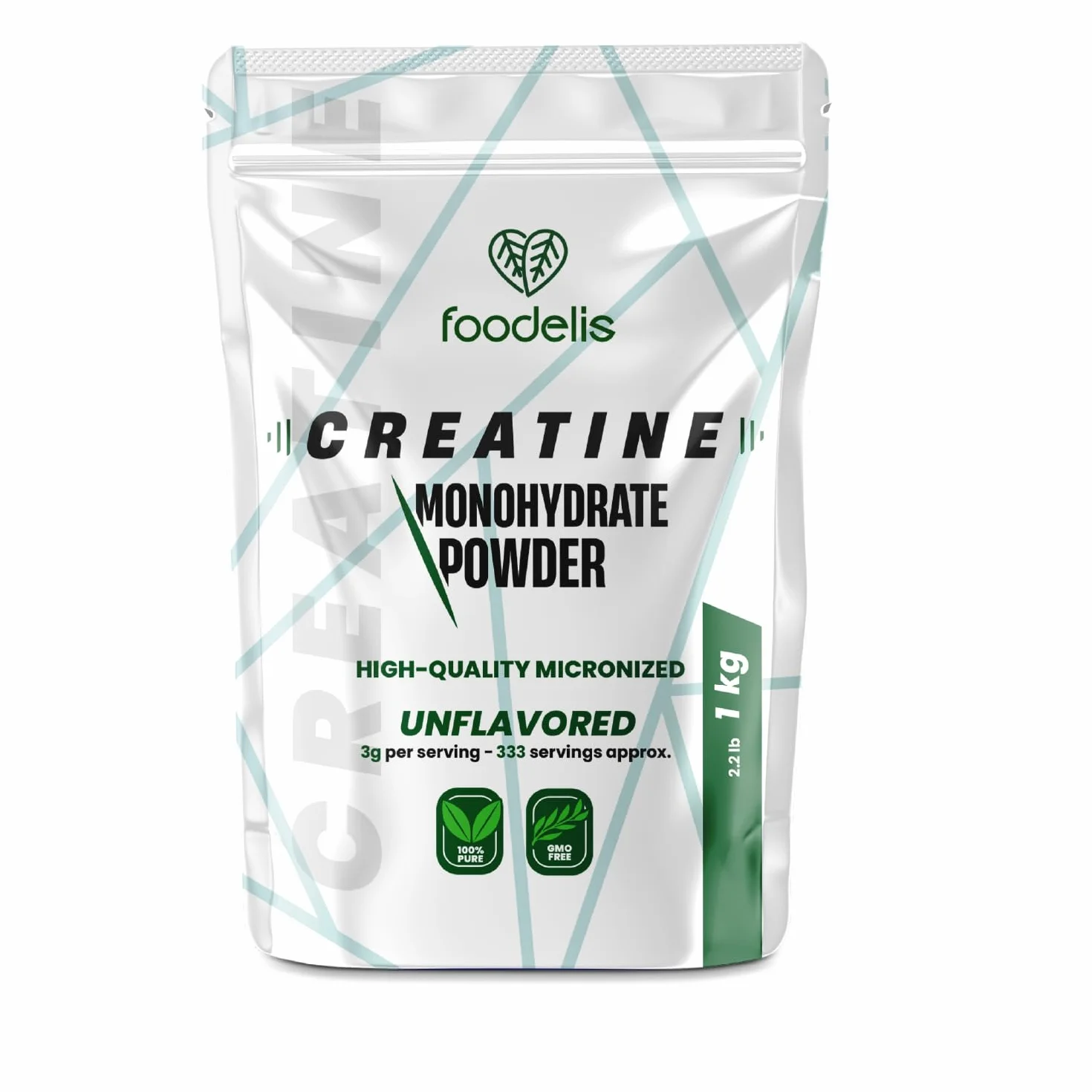 Foodelis Creatina Monoidrato Micronizzata in Polvere 1 kg – 100% Pura Senza Additivi