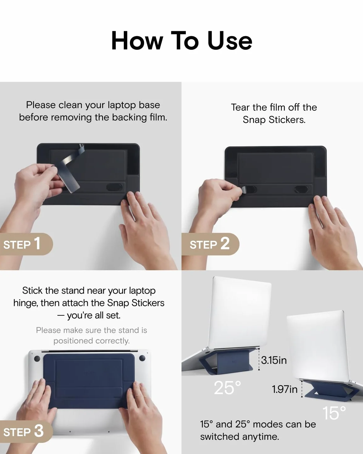 MOFT Supporto per computer portatile, adesivo per la dissipazione del calore, con 2 angoli di visione regolabili, supporto pieghevole e portatile, compatibile con laptop da 11 a 16 pollici, blu navy