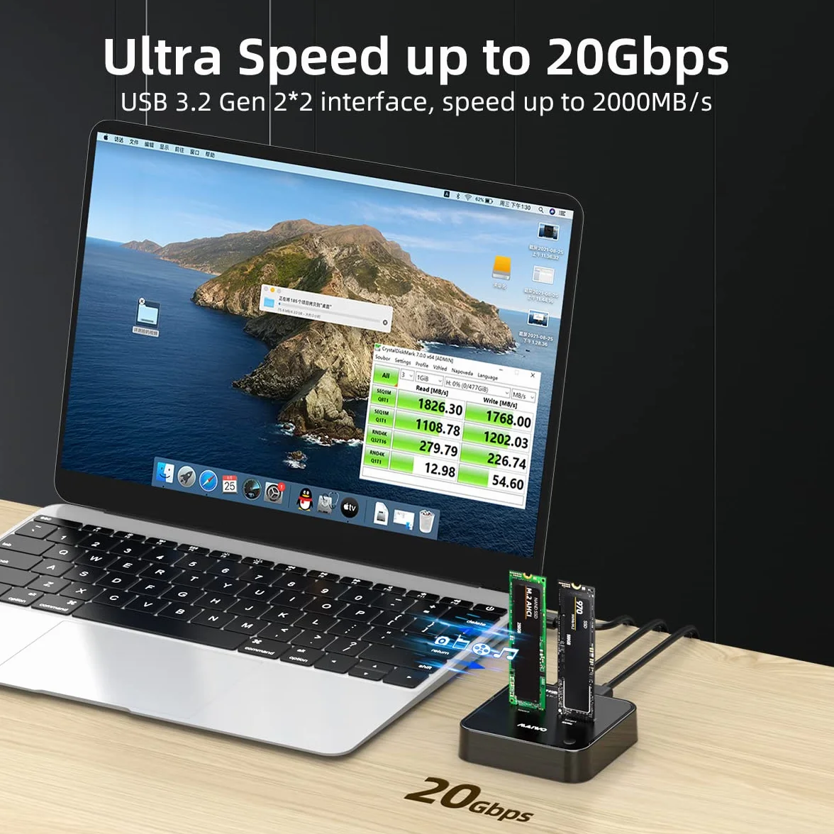 MAIWO K3016P2 M.2 NVMe AHCI SSD Docking Station USB 3.2 Gen2x2 20Gbps Clone Duplicator