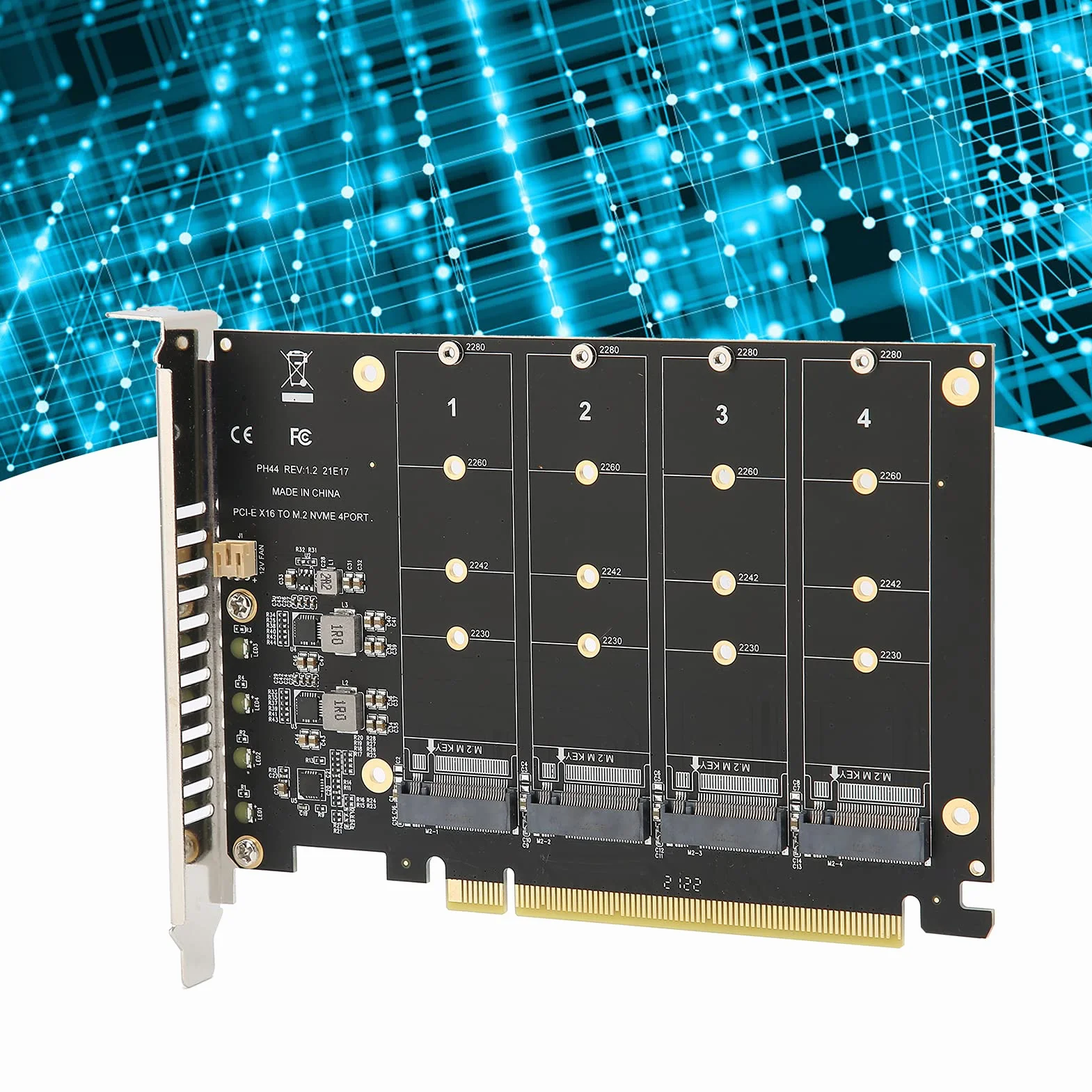 Akozon Scheda di Espansione M.2, Scheda Adattatore 4 Porte M.2 Nvme SSD Nvme Adattatore Convertitore Disco Rigido Lettore Espansione PCIE a PCIE X16 Chiave M