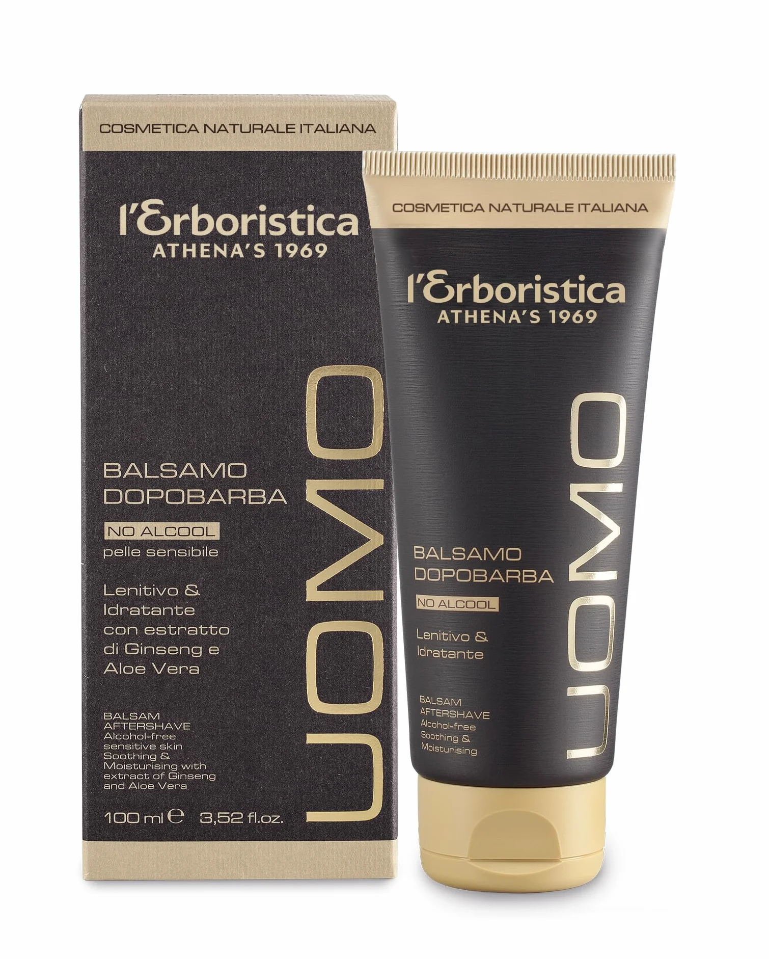 L'Erboristica Athena's Dopobarba Uomo Lenitivo Idratante Balsamo Senza Alcool Pelle Sensibile Ginseng Aloe Vera 100 ml