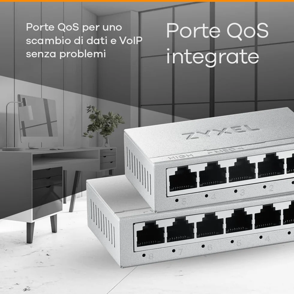 Zyxel Switch a 5 Porte Gigabit Non Gestito | Ethernet Splitter | Montaggio a Parete o da Tavolo [GS-105B v5]