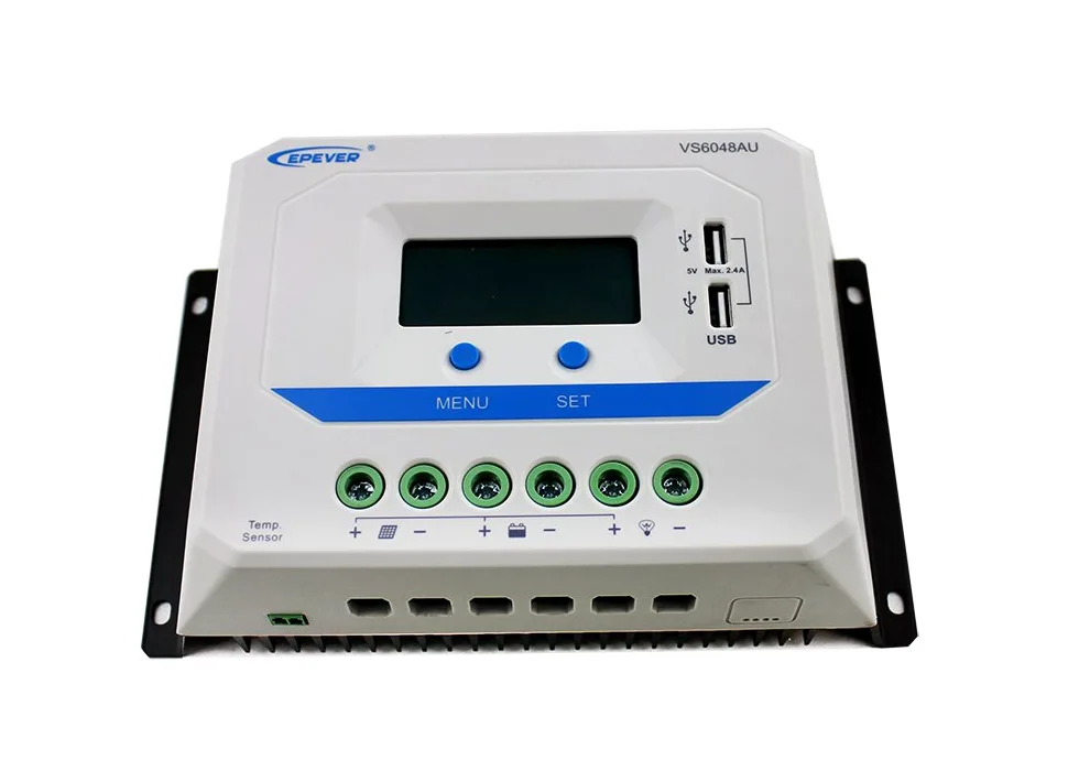 Regolatore di carica solare EPEVER PWM ViewStar serie VS-AU Regolatore di carica 10-60A, 12V/24/36/48VDC con display LCD e 2 porte USB, messa a terra positiva comune