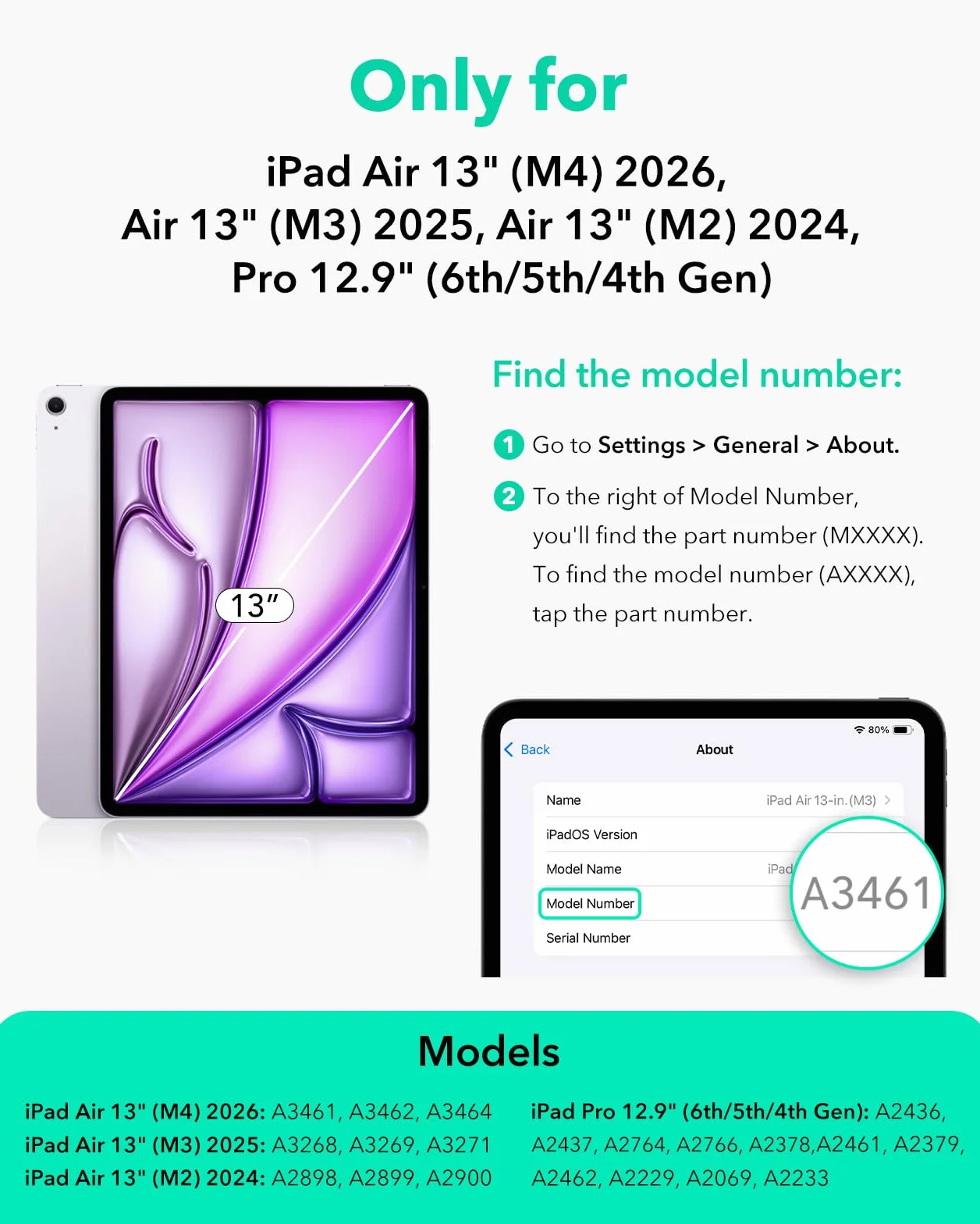 ESR Custodia Magnetica Trifold per iPad Air 13" M4/M3/M2 (2026/2025/2024), iPad Pro 12.9 (6a/5a/4a Gen), Nero