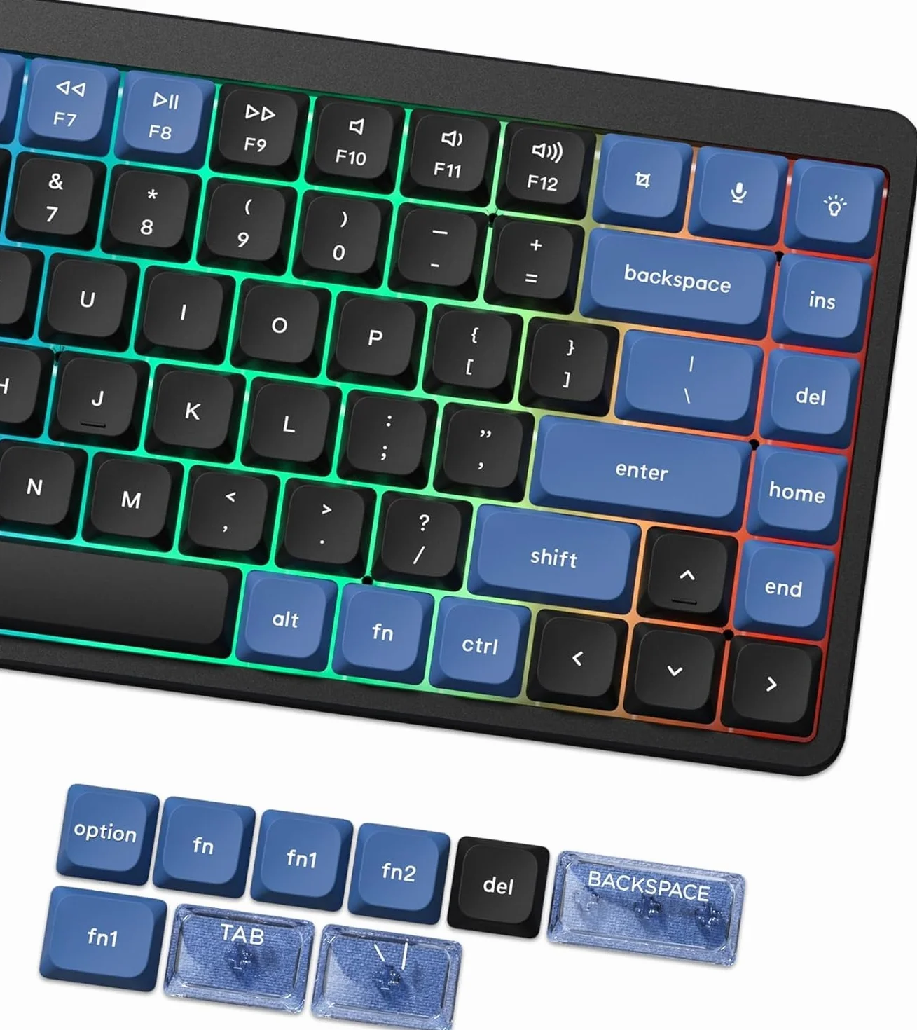 Keycaps Low Profile, Double Shot PBT 60 75 100%, PC materiale trasparente per tastiera, blu scuro/blu per la maggior parte degli switch MX Tastiera meccanica (solo tastierini)