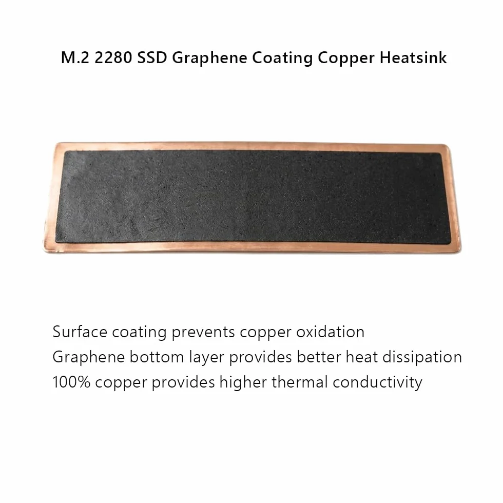 Dissipatore di calore in rame, 66 x 19 x 0,3 mm, con copertura completa del rivestimento in grafene, per SSD M.2 2280, 2 pezzi