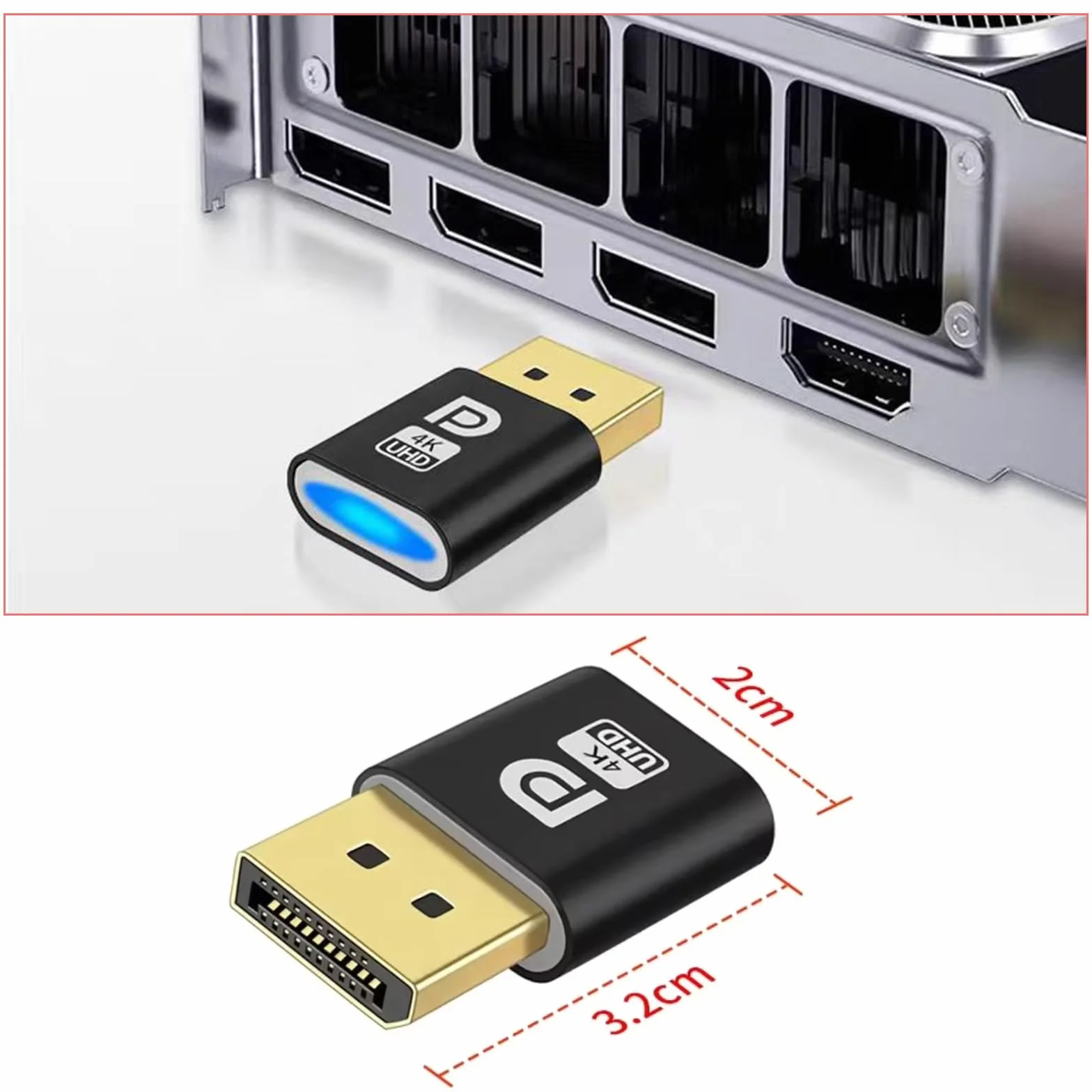 2 emulatori per display Headless Ghost, interfaccia DP, 1080p@60Hz, 2K@30Hz, 4K, DP-Dummy Plug,EDID Emulator, Display Emulator, per Mining, server remoti, desktop virtuali, senza monitor ecc