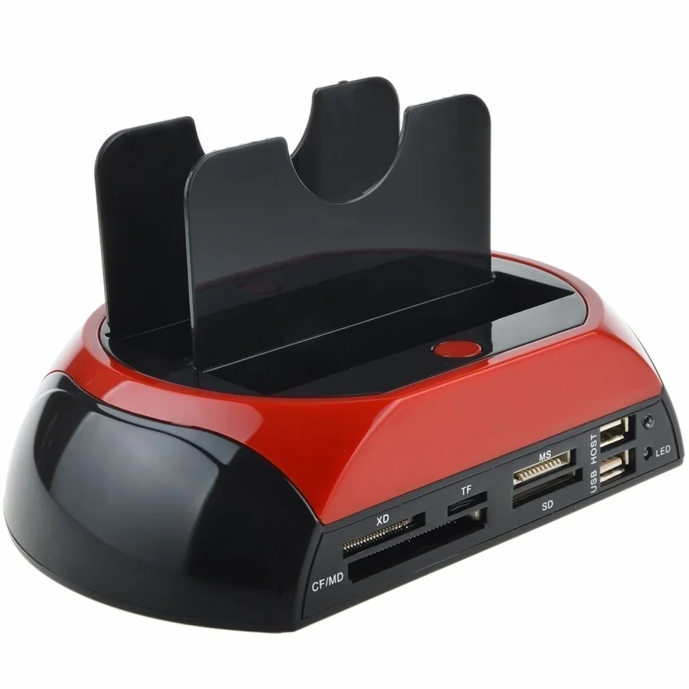 Docking Station 875J All-In-One dual SATA IDE HDD backup pulsante 2.5 3.5 nero rosso