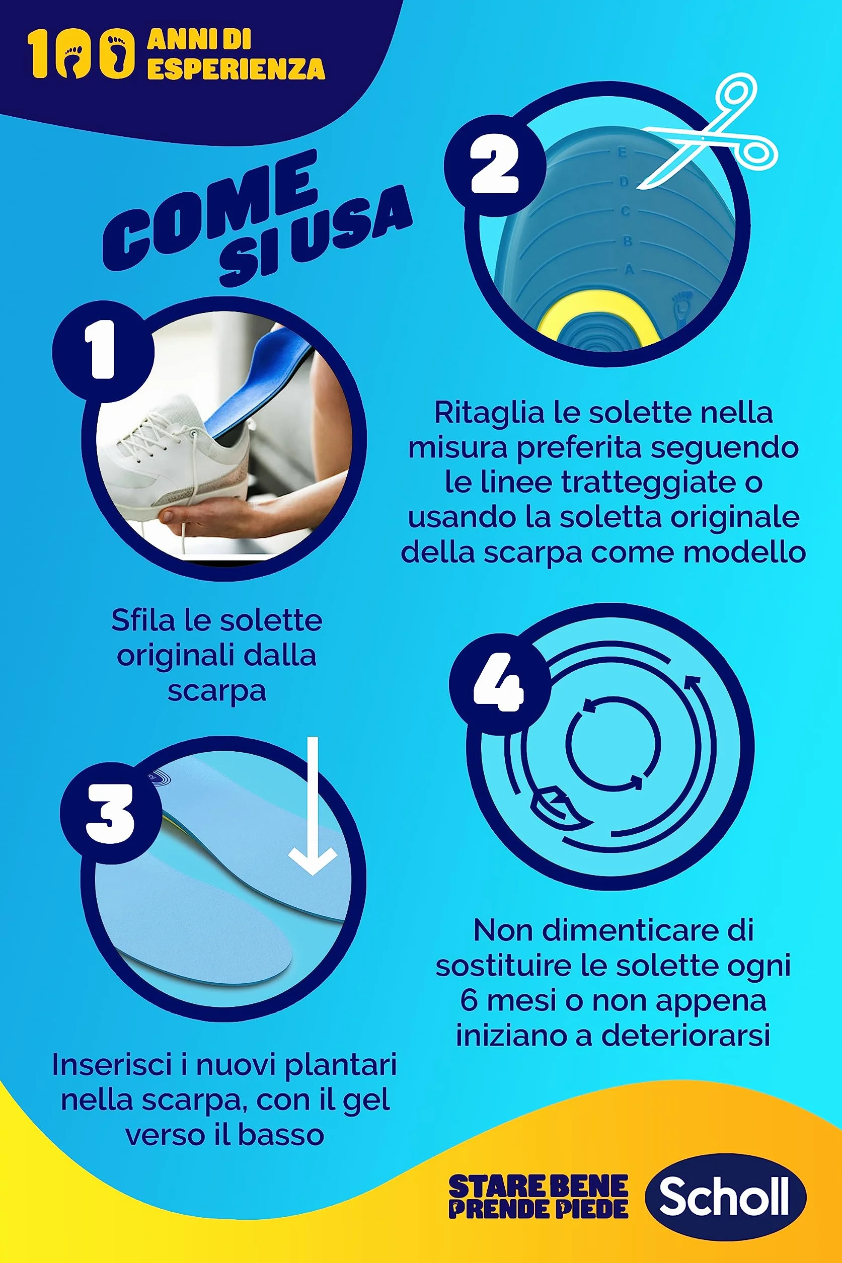Scholl Solette Gel Activ Everyday, Solette per Scarpe Uomo Antiodore, Ammortizzazione, Misura 40-46.5, 1 Paio