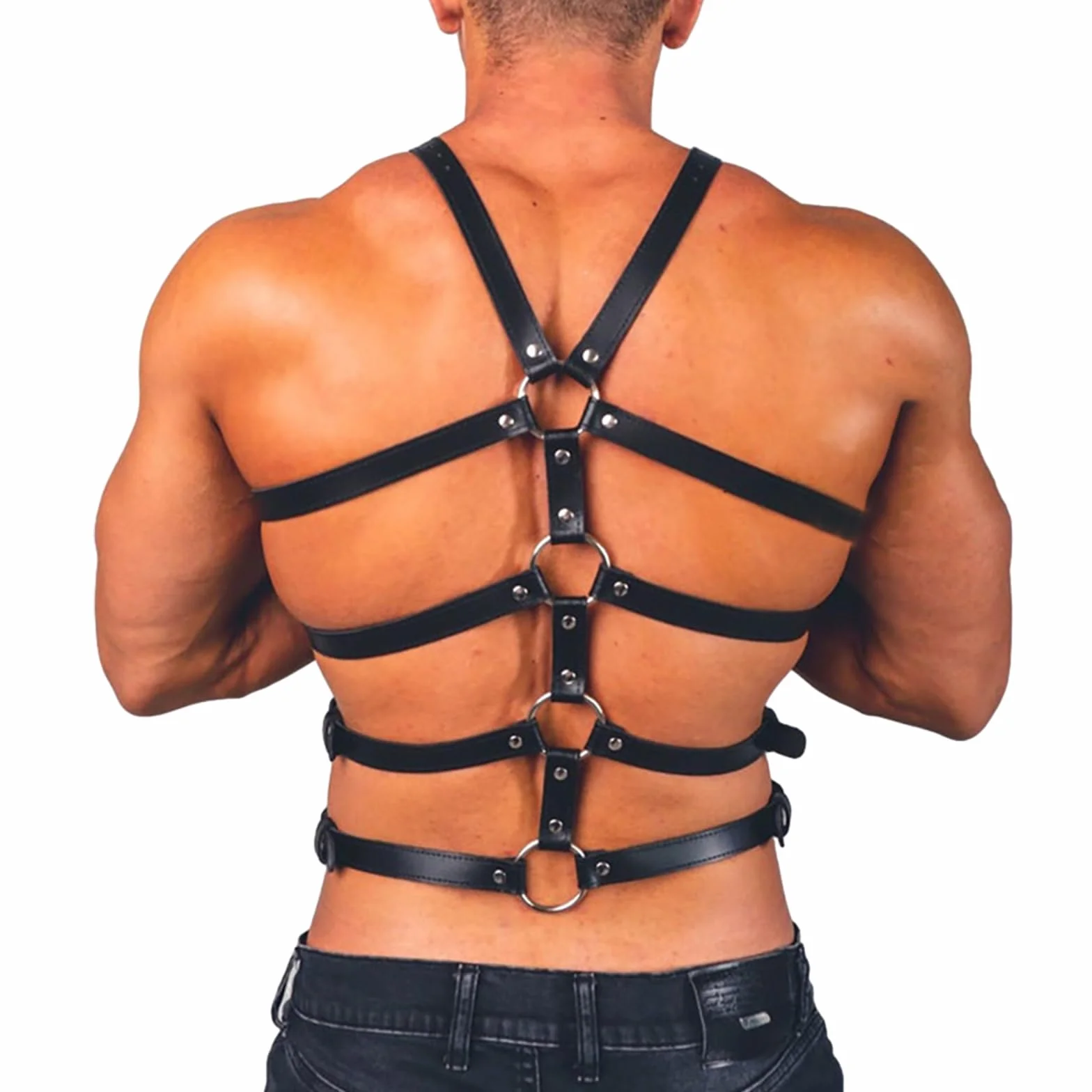 Imbracatura pettorale in pelle da uomo Bretelle Cintura punk regolabili nere con fibbia Clubwear