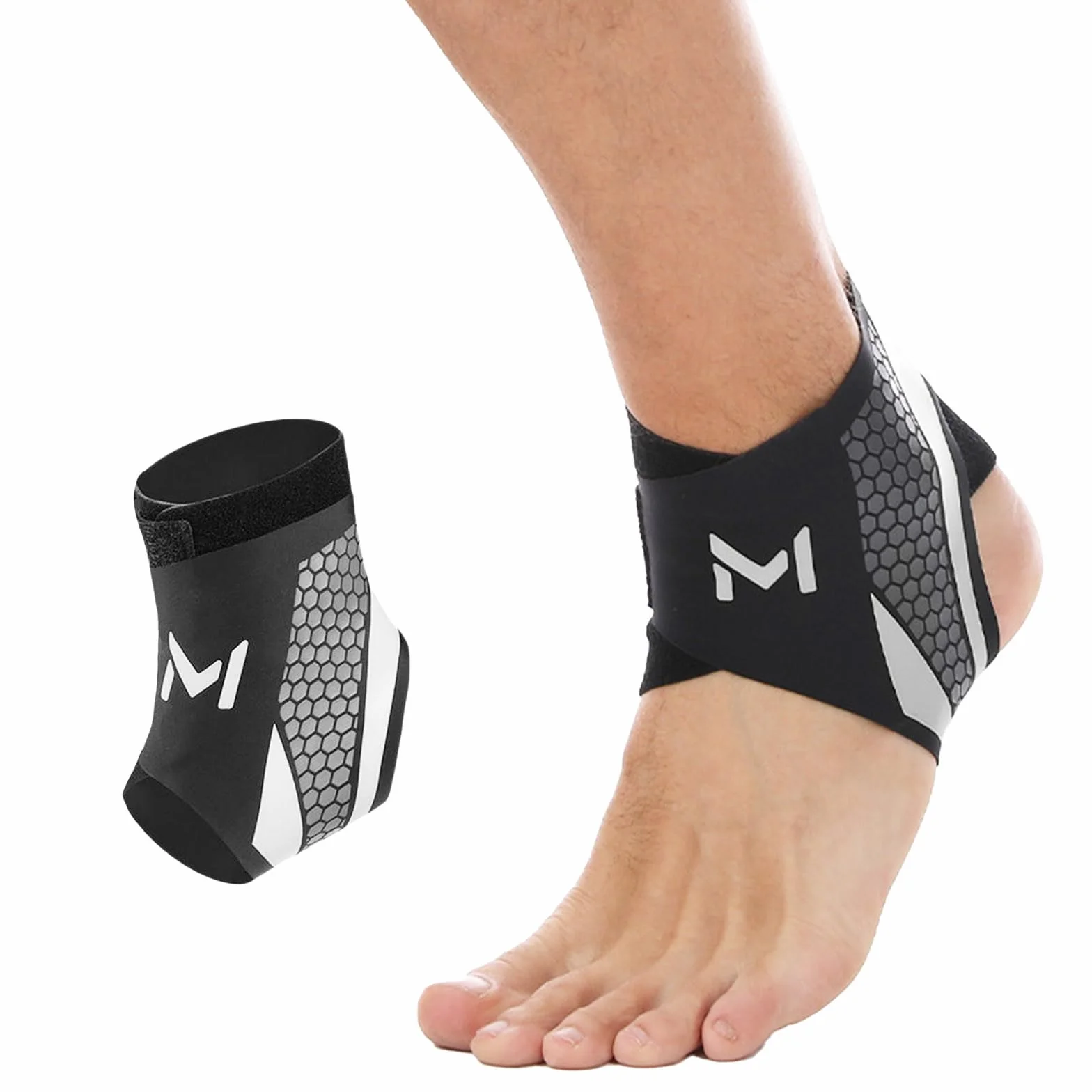Cavigliera Sportiva 2 Pezzi – Supporto Elastica in Nylon Traspirante con Doppia Fascia Regolabile a U, Unisex, per Corsa, Calcio, Fitness, Recupero Articolare (Nero + Grigio)