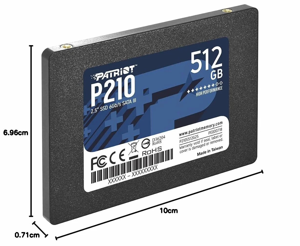 SSD Unità a Stato Solido SATA 3 6 Gbps 2.5" Interno Patriot P210 512GB