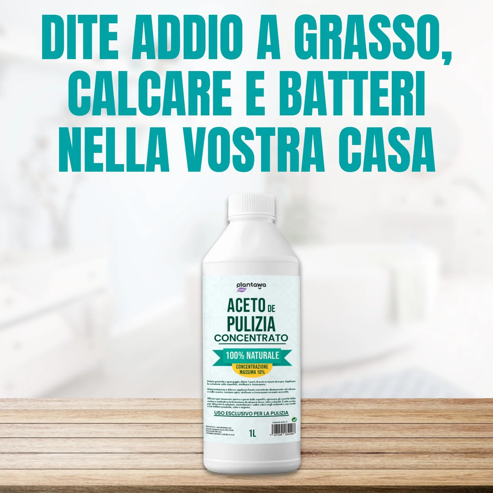 PLANTAWA Aceto bianco per pulire 5L 10º Detergente multiuso naturale antitico disinfetta sgrassa calcare
