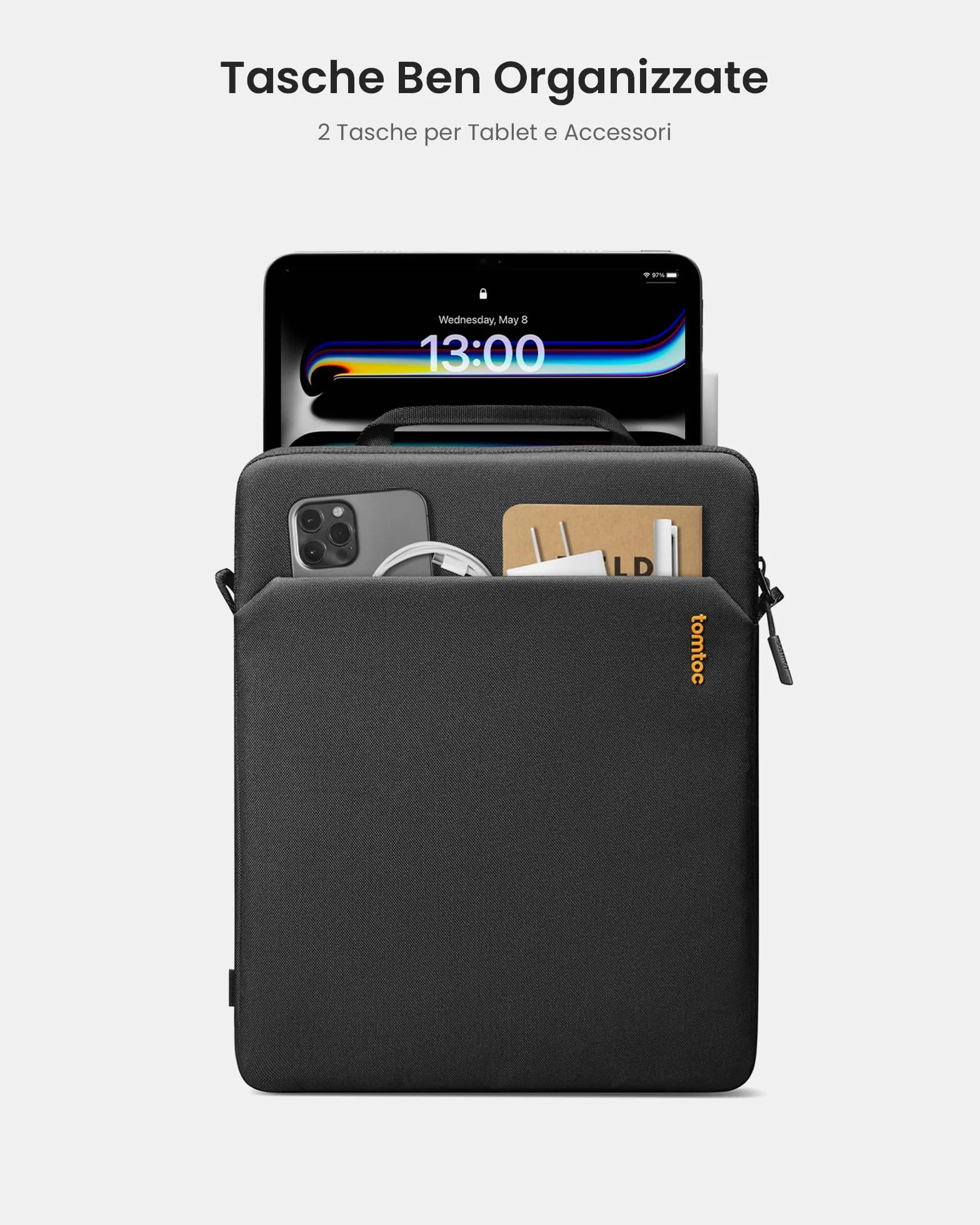 tomtoc Slim Borsa a tracolla per 13 Pollici iPad Pro M4 2024 & iPad Air M3/M2 2025-2024, 12,9'' iPad Pro 6/5/4 M2&M1, Tessuto Ecologico, Misura per iPad Pro con Magic Keyboard e Smart Keyboard Folio