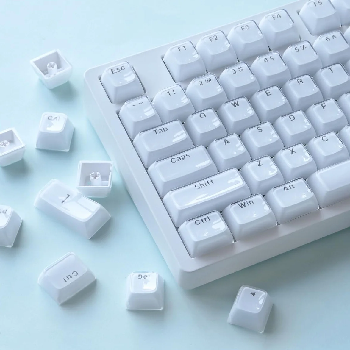 JakeTsai Crystal Jelly Keycaps, PBT Keycap 134 Keys OEM Profile Double Shot White Translucent Custom Keycaps for Cherry MX Switch Mechanical Keyboard